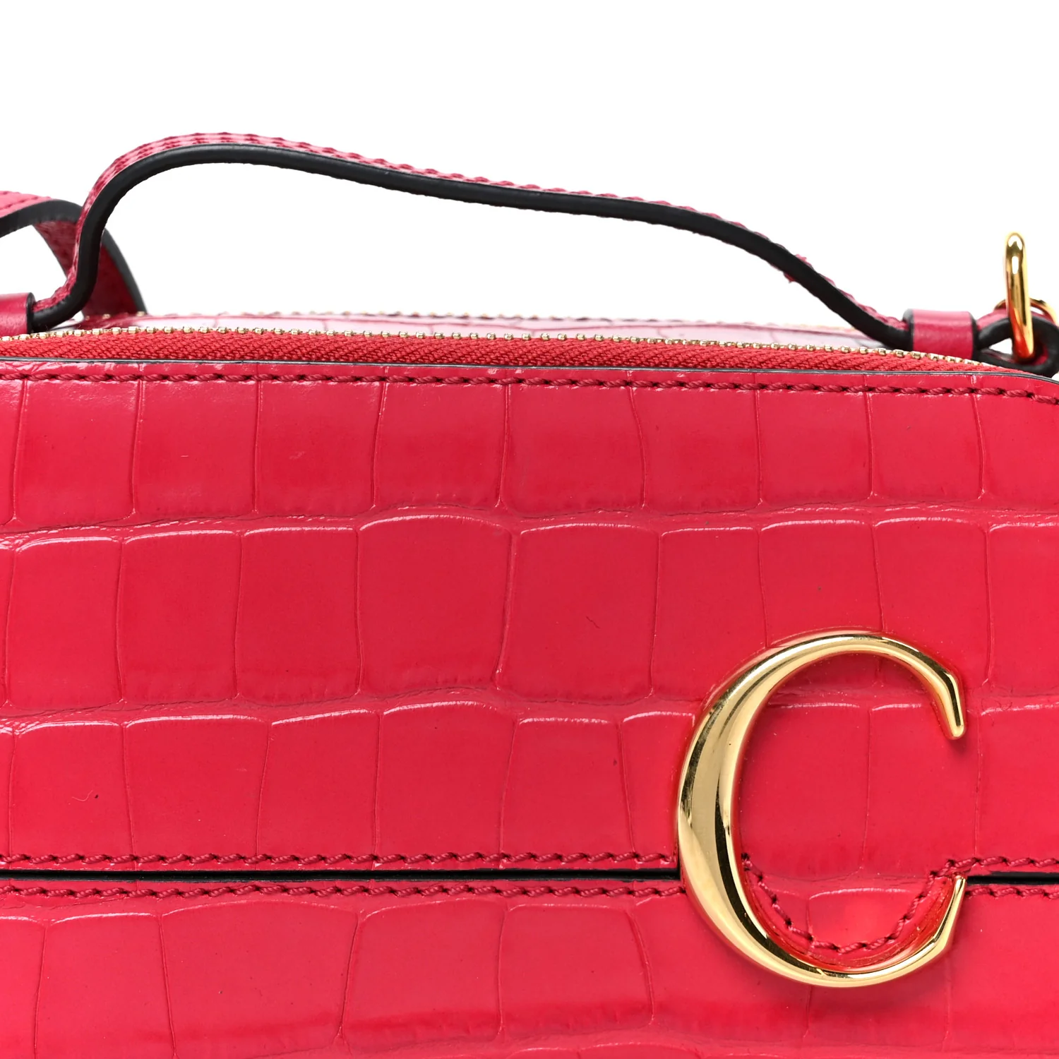 Calfskin Crocodile Embossed Mini C Vanity Bag Red - Top Club