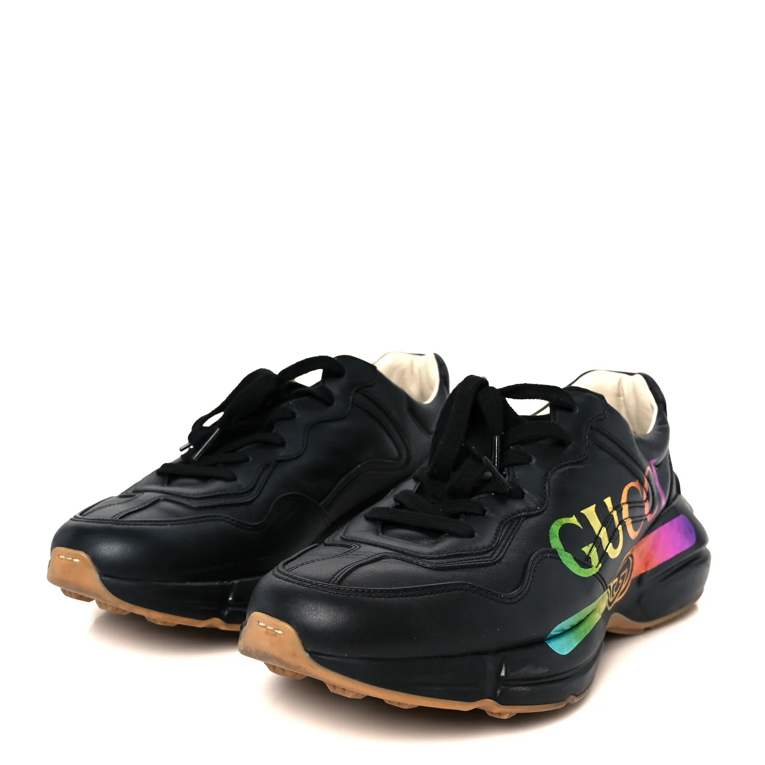 Calfskin Iridescent Logo Mens Rhyton Sneakers 8.5 Black - Top Club