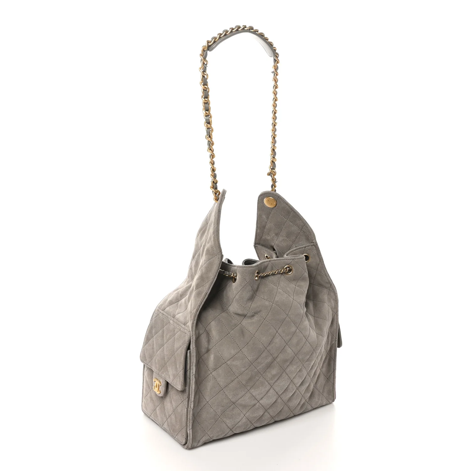 Suede Quilted Medium Chanel 25 Handbag Dark Grey - Top Club