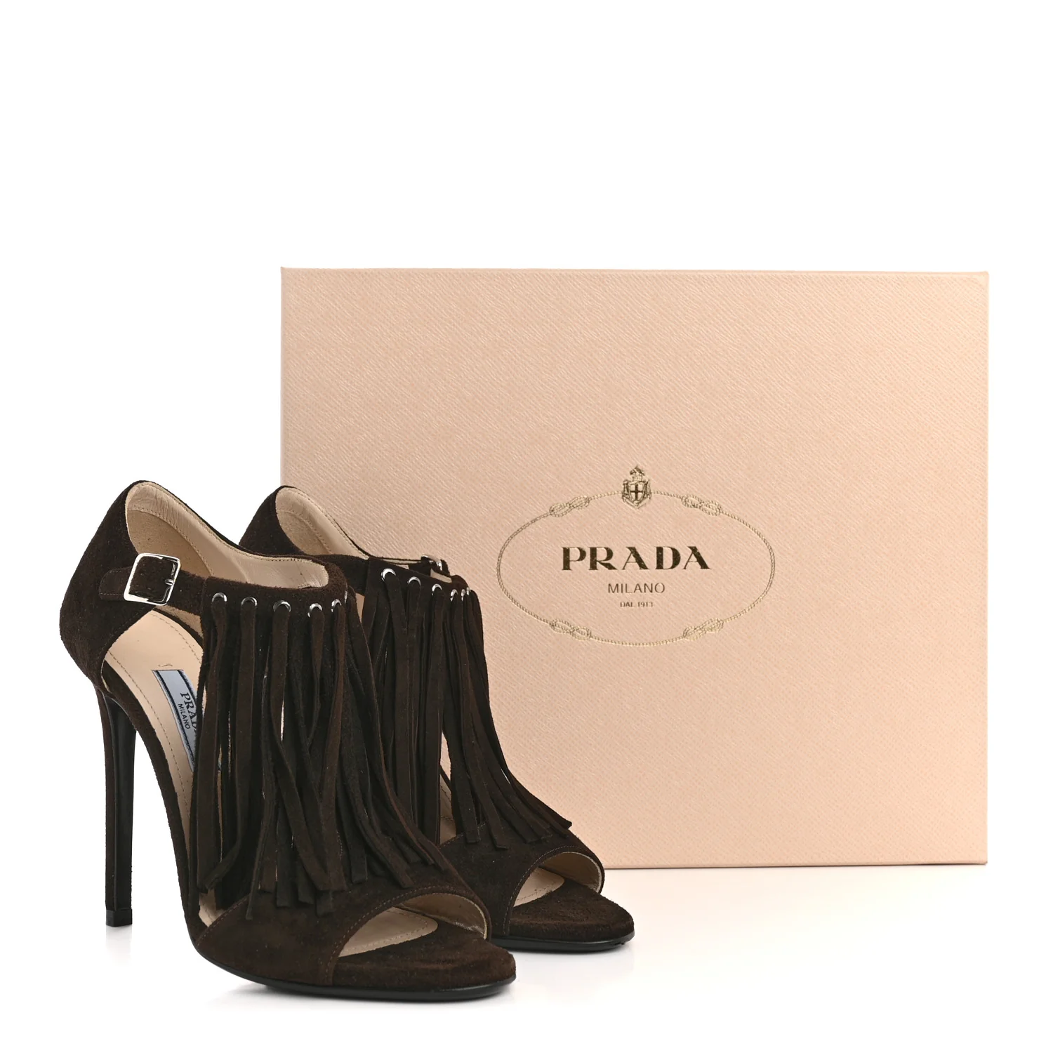 Suede Fringe Peep Toe Sandal 36 Moro - Top Club
