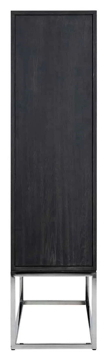 Luxury bar cabinet black / silver 108 x 45 x H. 175 cm - solid wood cabinet with 2 doors - living room furniture - bar furniture - hotel furniture - luxury collection