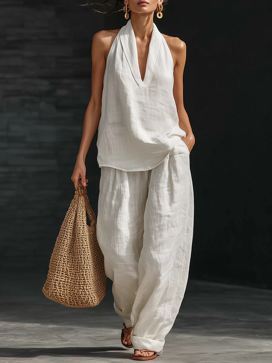 Plus Size Friendly Casual And Cozy Minimalist Linen Two-piece Set - Nordfashionstorm - Women's Clothing, Fashion for You - Nordfashionstorm.com