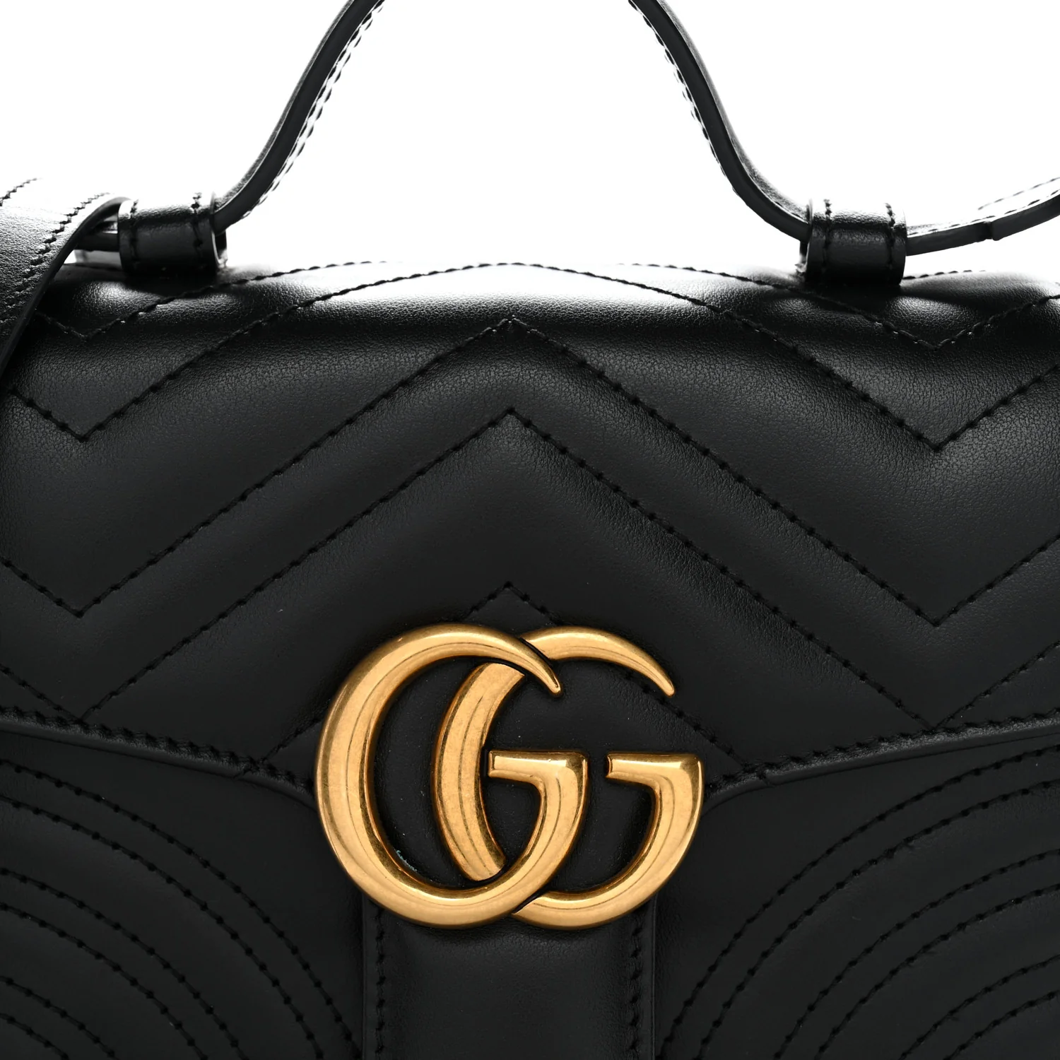Calfskin Matelasse Mini GG Marmont Top Handle Shoulder Bag Black - Top Club