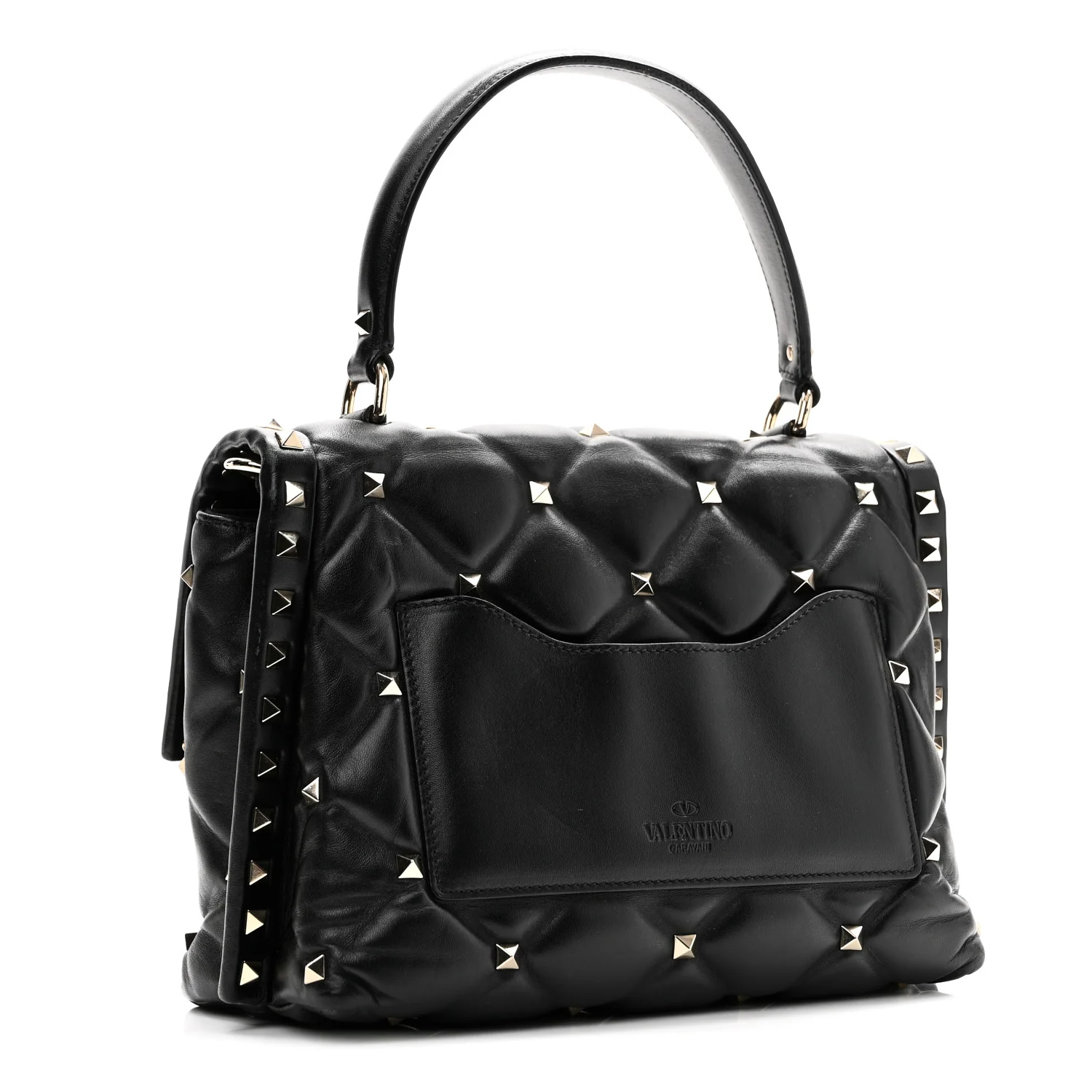 Lambskin VLTN Print Candystud Top Handle Bag Black - Top Club