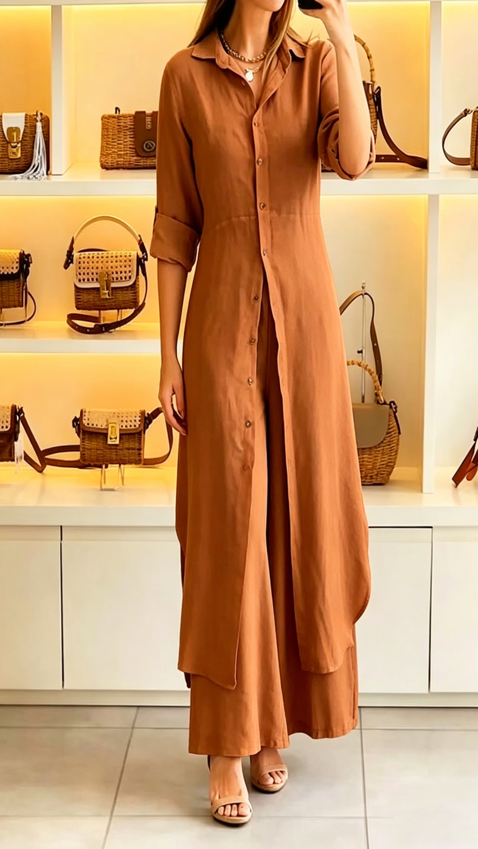 Women's Casual Two-Piece Set: Long Collared Top and Trousers - Nordfashionstorm - Women's Clothing, Fashion for You - Nordfashionstorm.com