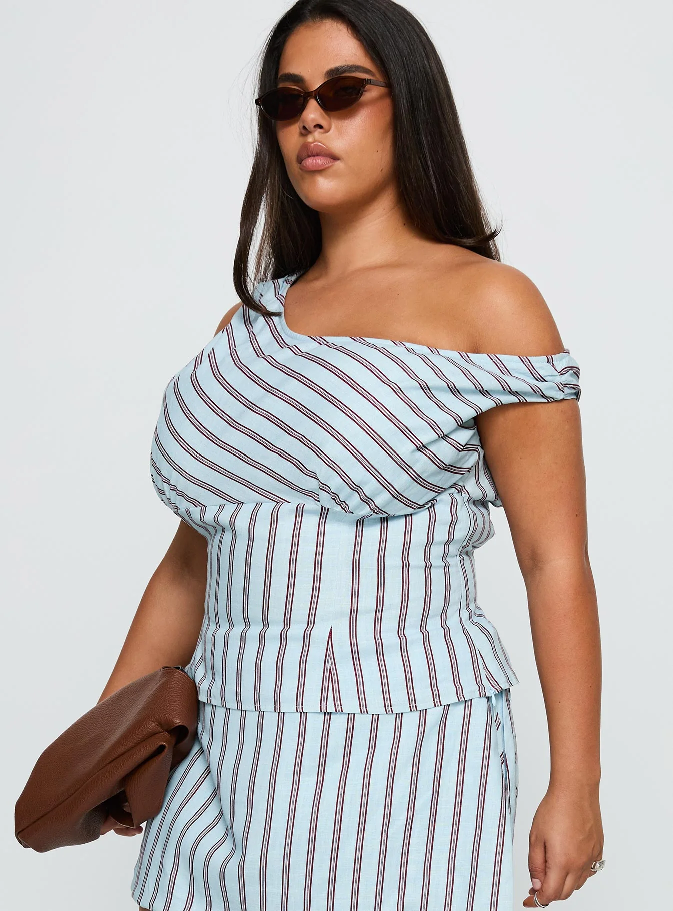 Del Rio Off The Shoulder Top Blue / Maroon Curve