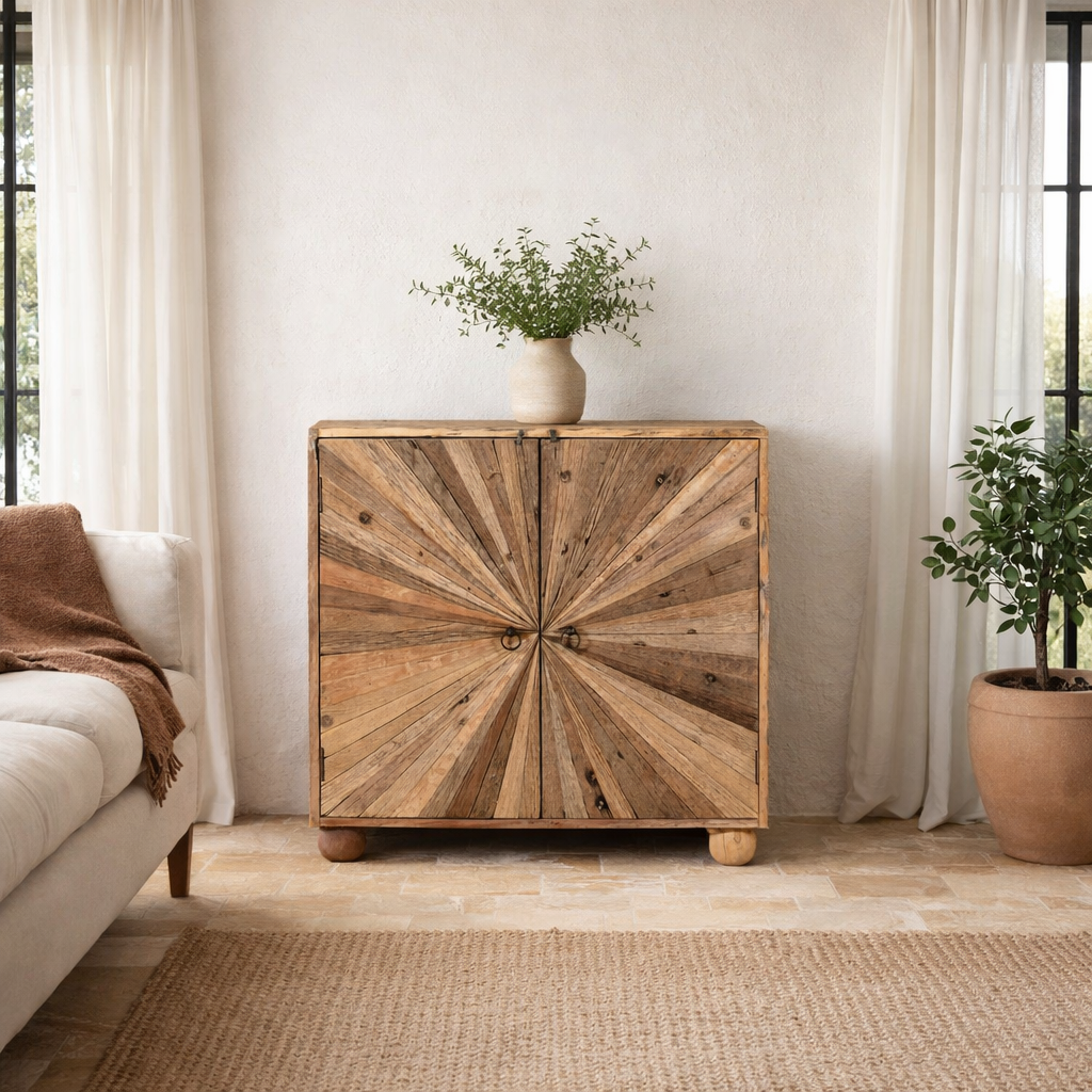 Dhriti - Kast van Gerecycled Hout met Zonpatroon
