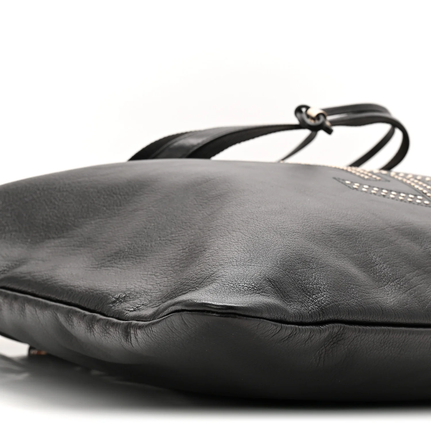 Calfskin Studded Drawstring Tote Black - Top Club