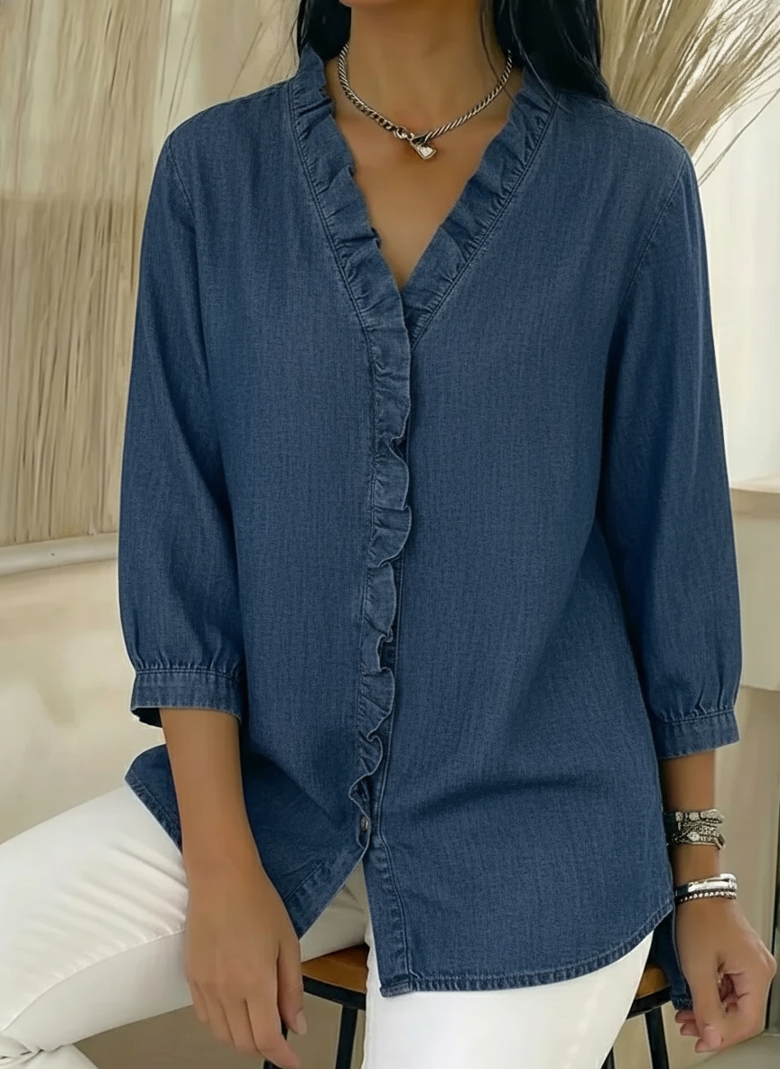 New Arrivals🔥 Women's Casual Denim V-Neck Ruffled Shirt - Nordfashionstorm - Women's Clothing, Fashion for You - Nordfashionstorm.com