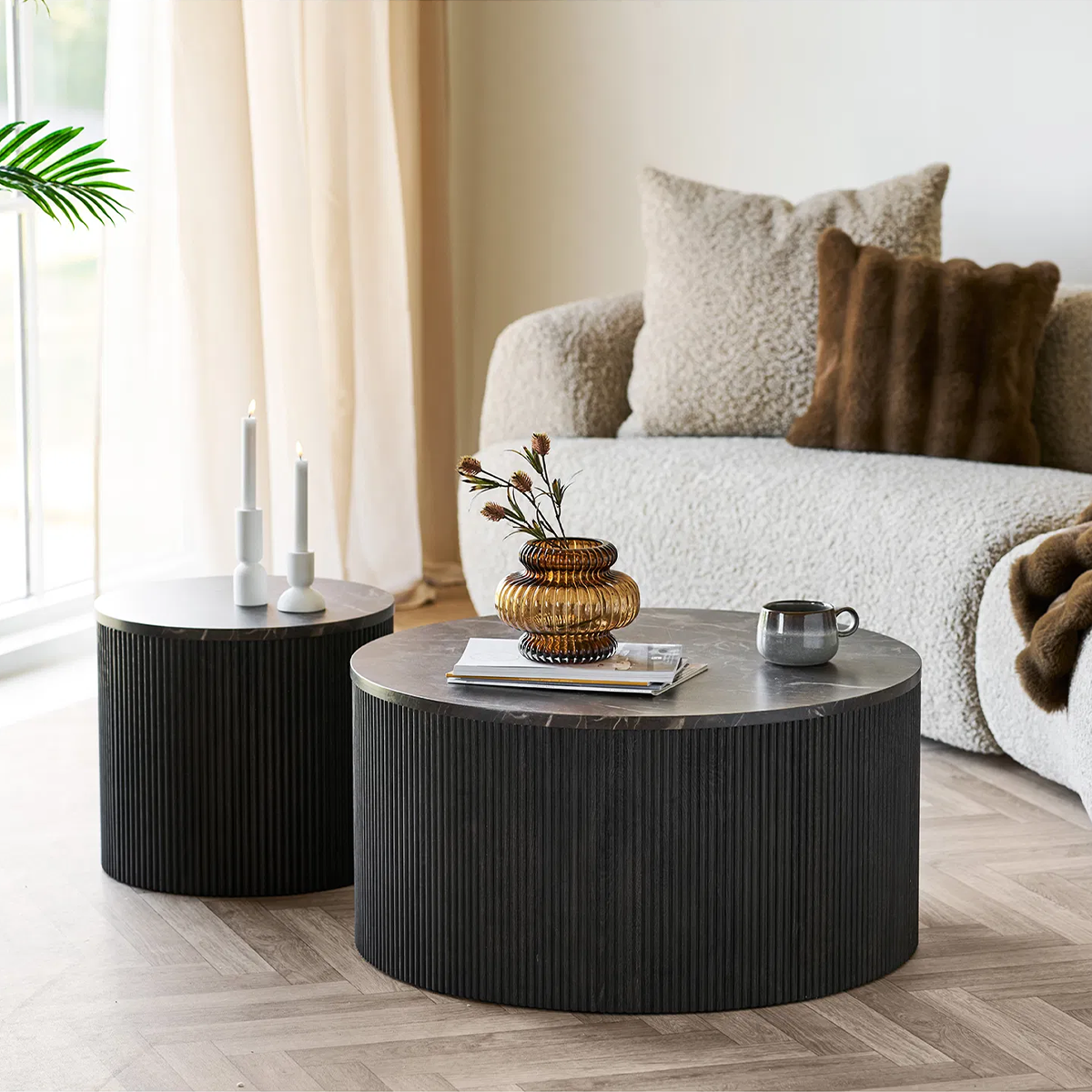 Salontafel Babette donkerbruin marmerlook Ø80 cm