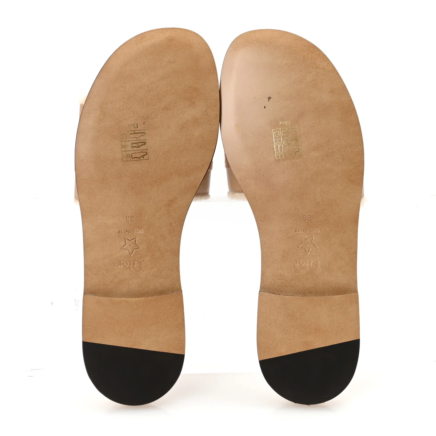 Suede Goatskin Shearling Embroidered Dway Slide Sandals 38 Cookie - Top Club