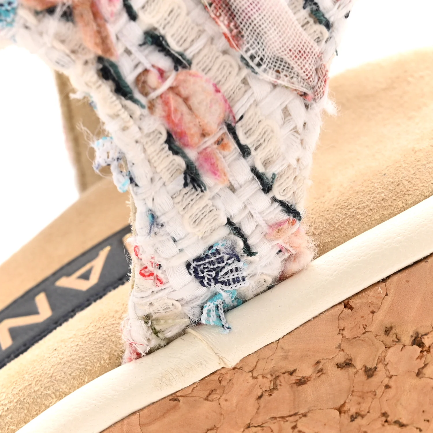 Tweed Cork CC Wedge Sandals 37 Ecru Pink Blue Green - Top Club