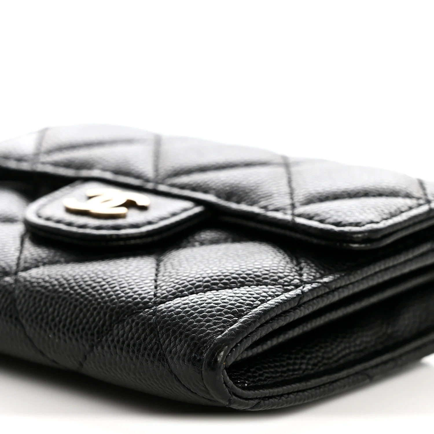 Caviar Quilted Flap Card Holder On Chain Black - Top Club