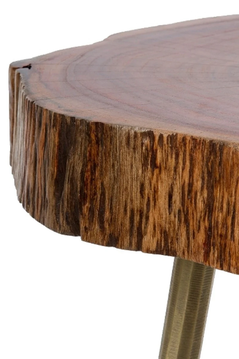 Luxury tripod side table brown / brass 28 x 36 x H. 46 cm - Modern table in tree slice design and brass filling