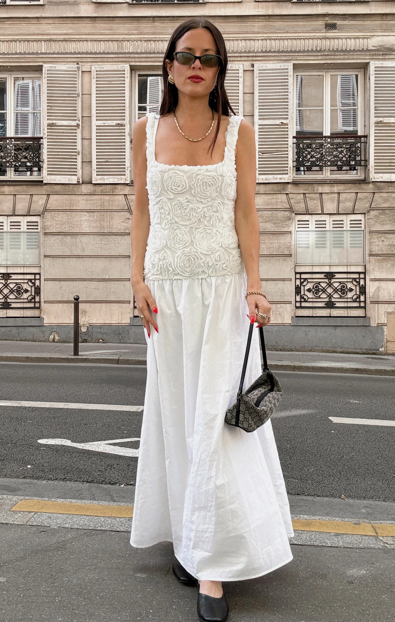 Bradshaw Maxi Dress ~ Rosette Mesh White