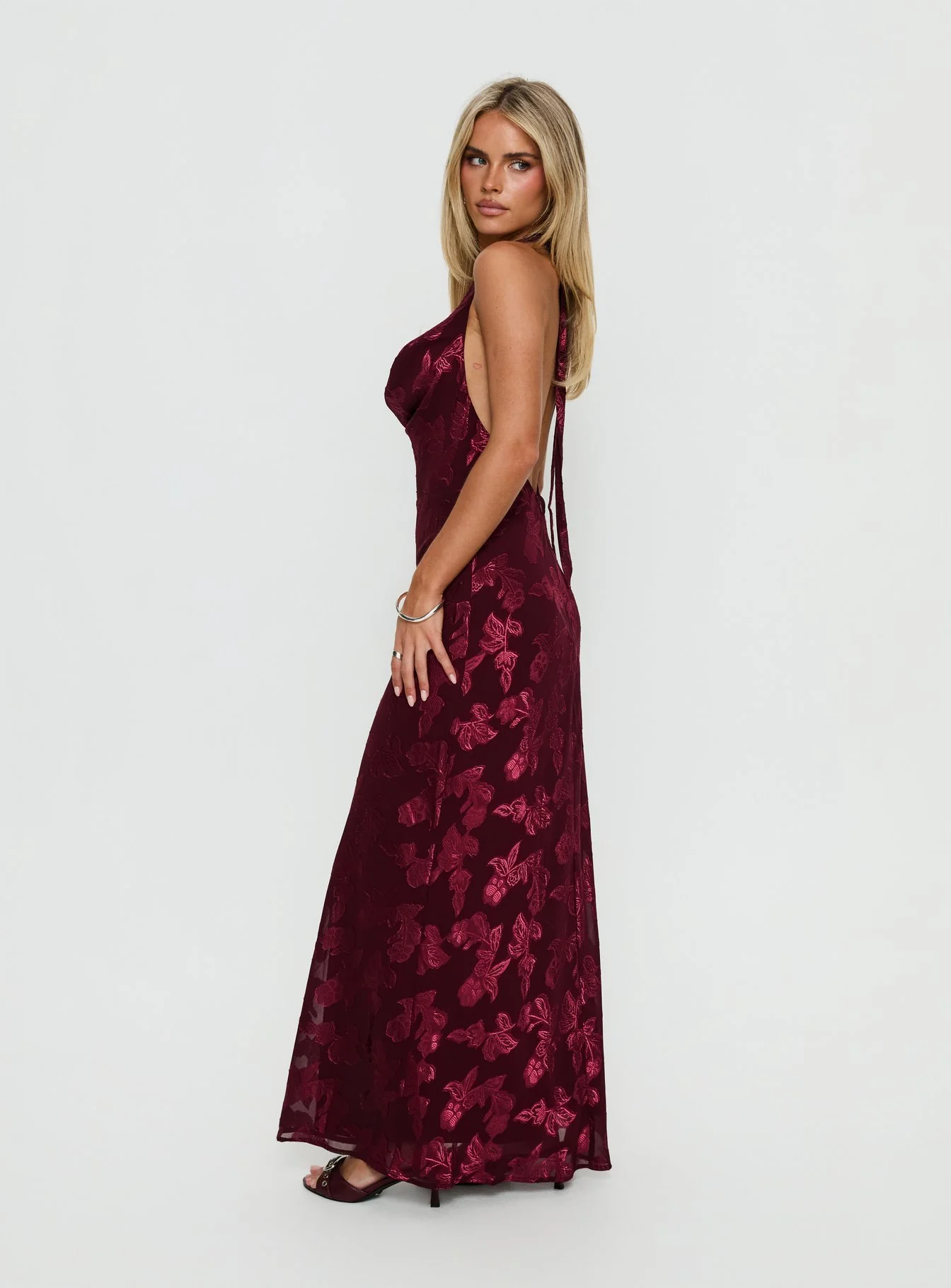 Jazminah Halter Cowl Neck Maxi Dress Burgundy