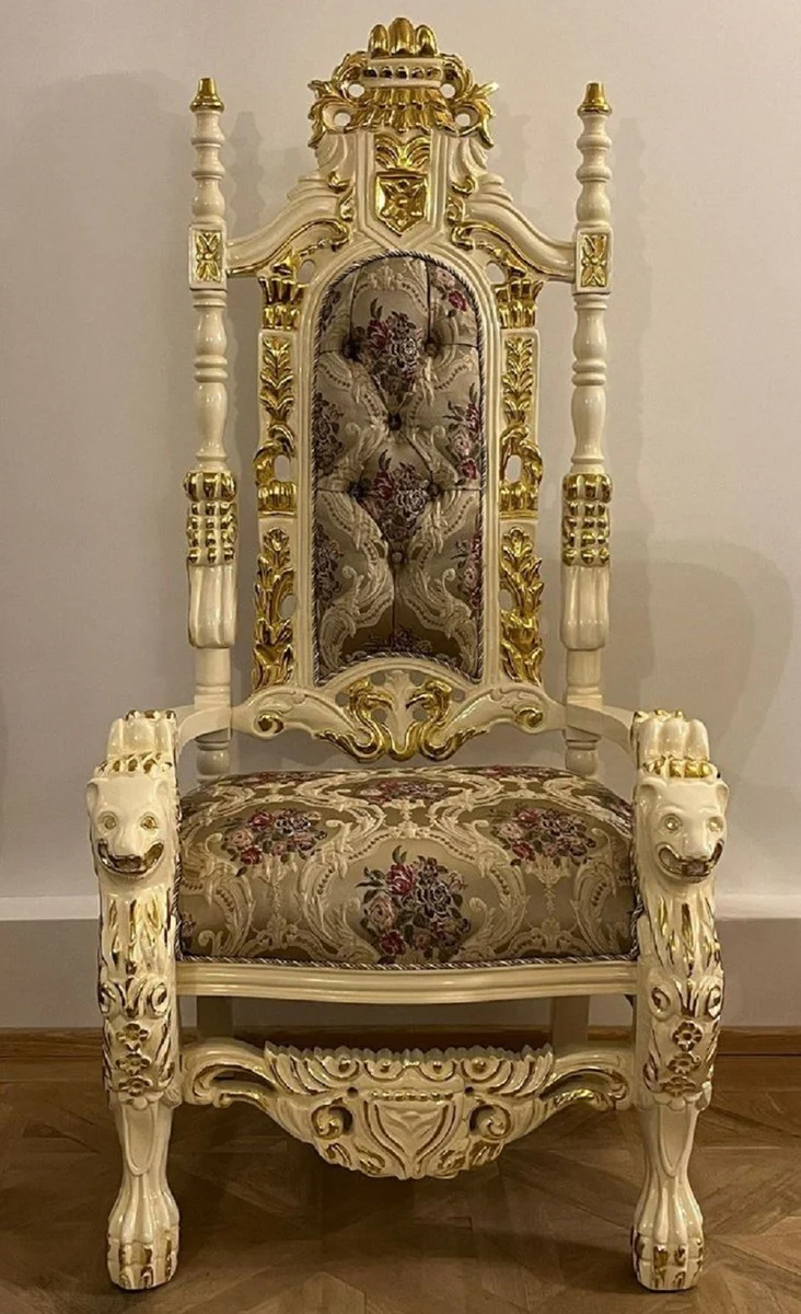 Pompöös by Luxus Barock Thron Sessel Provence Silber / Cremeweiß / Gold - designed by Harald Glööckler