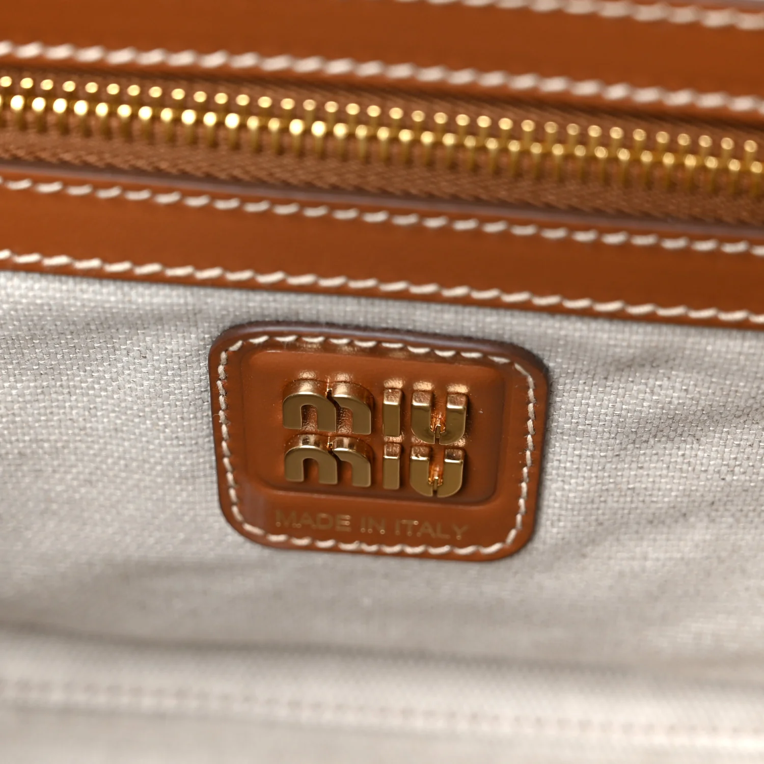 Canvas Calfskin Striped Large Beau Top Handle Bag Naturale Brandy - Top Club