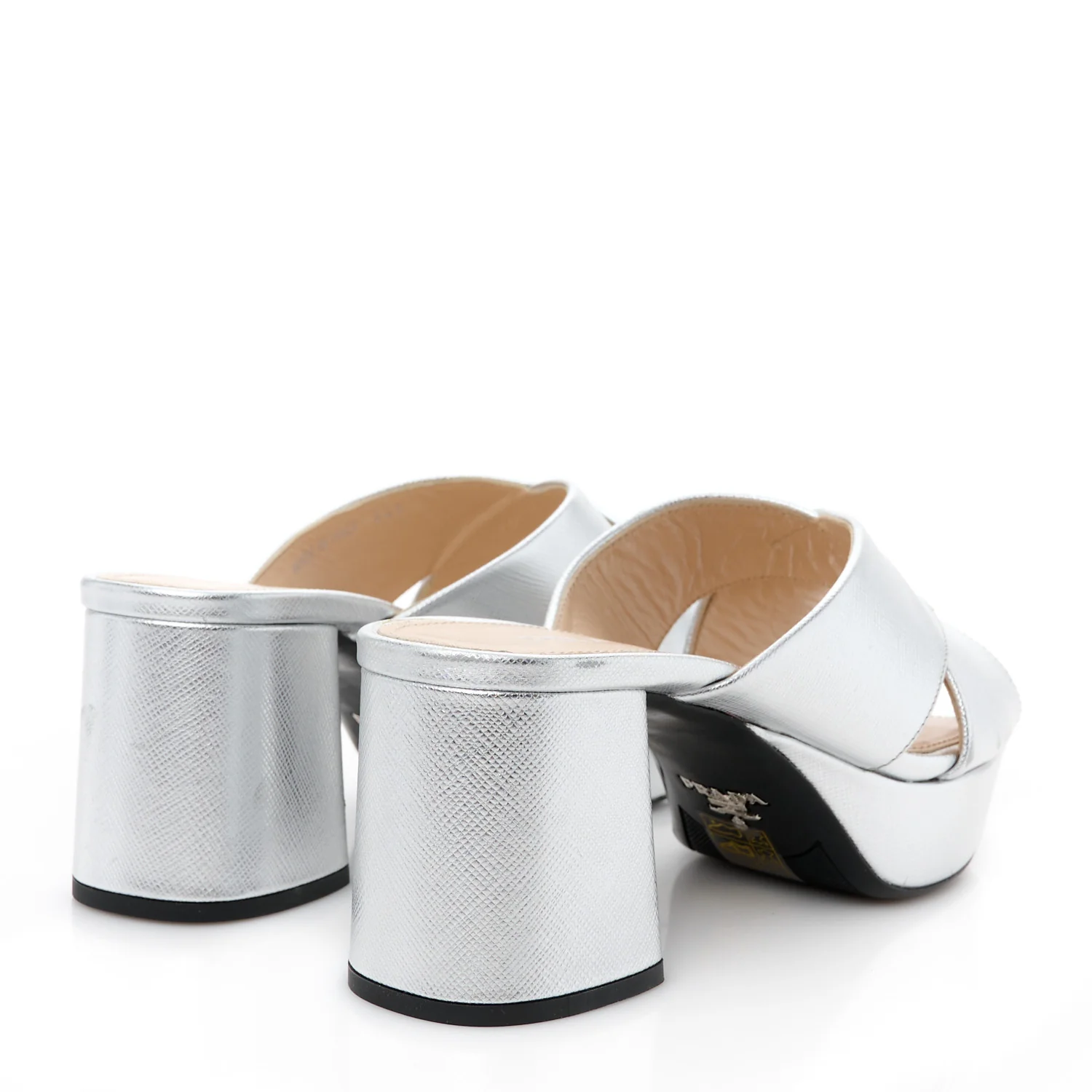 Metallic Saffiano Crisscross Platform Sandals Silver 34.5 - Top Club