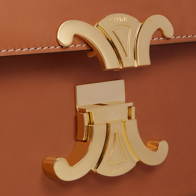 TRIOMPHE SHOULDER BAG IN NATURAL CALFSKIN TAN - Top Club