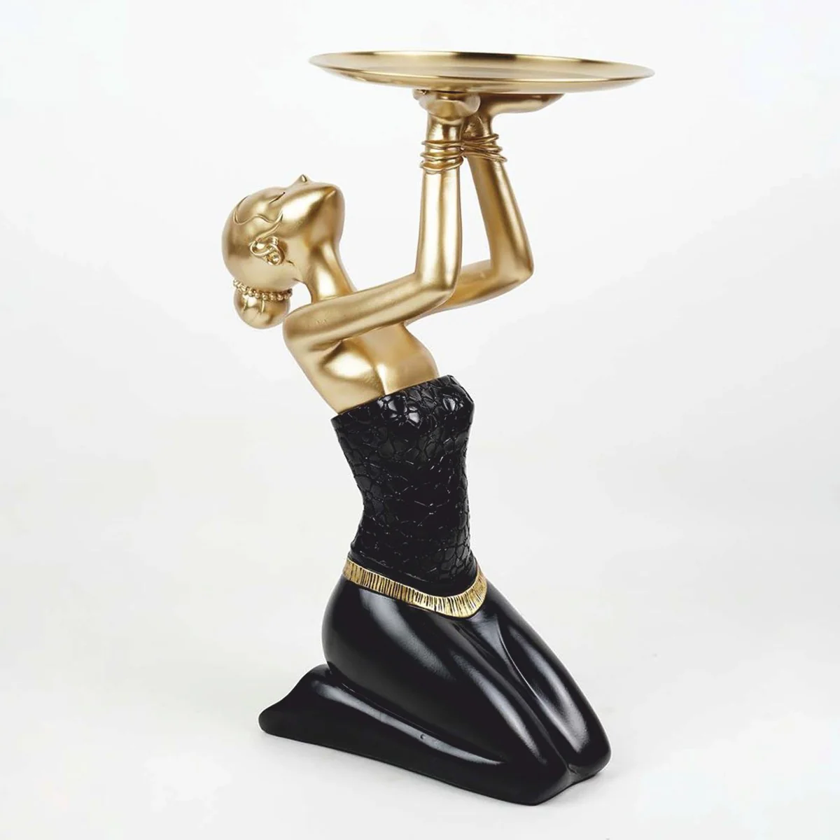 Deco figure lady with tray black / gold H. 66 cm - Deco sculpture