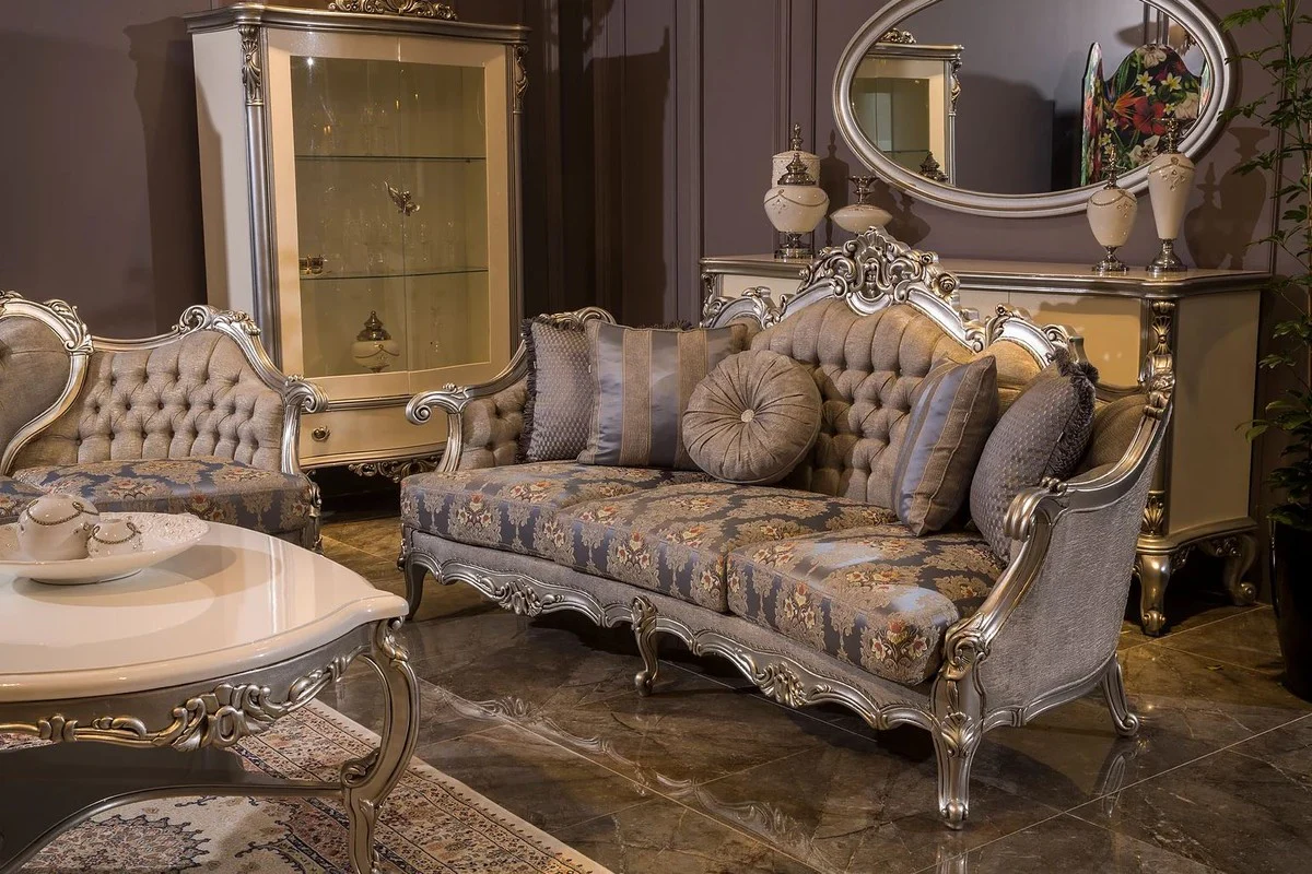 Luxury baroque coffee table white / silver 118 x 89 x H. 58 cm - solid wood living room table - baroque style furniture