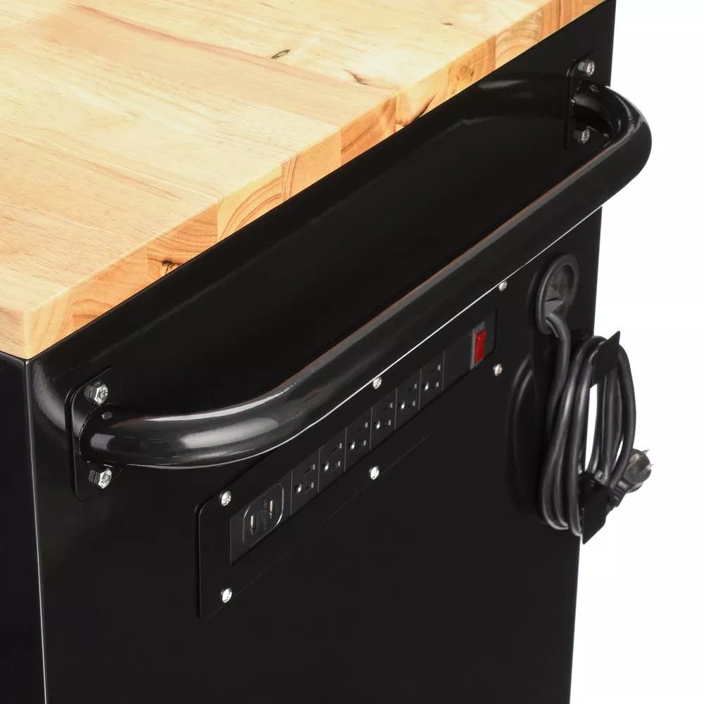 62 IN. 14-DRAWER MOBILE WORKBENCH MIT SOLID WOOD TOP, BLACK
