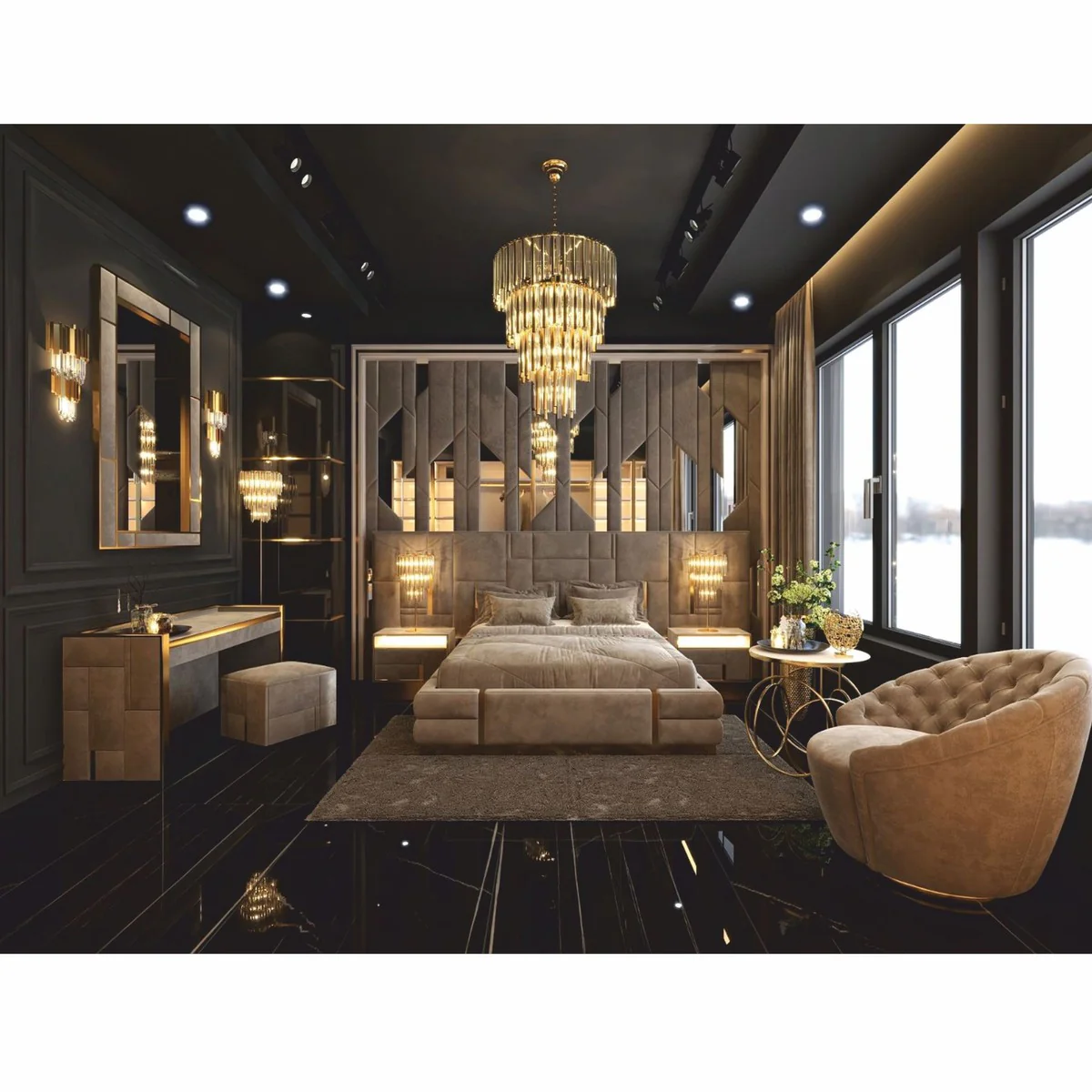 Luxury Bedside Table Gray / Gold - Luxury Hotel & Bedroom Furniture