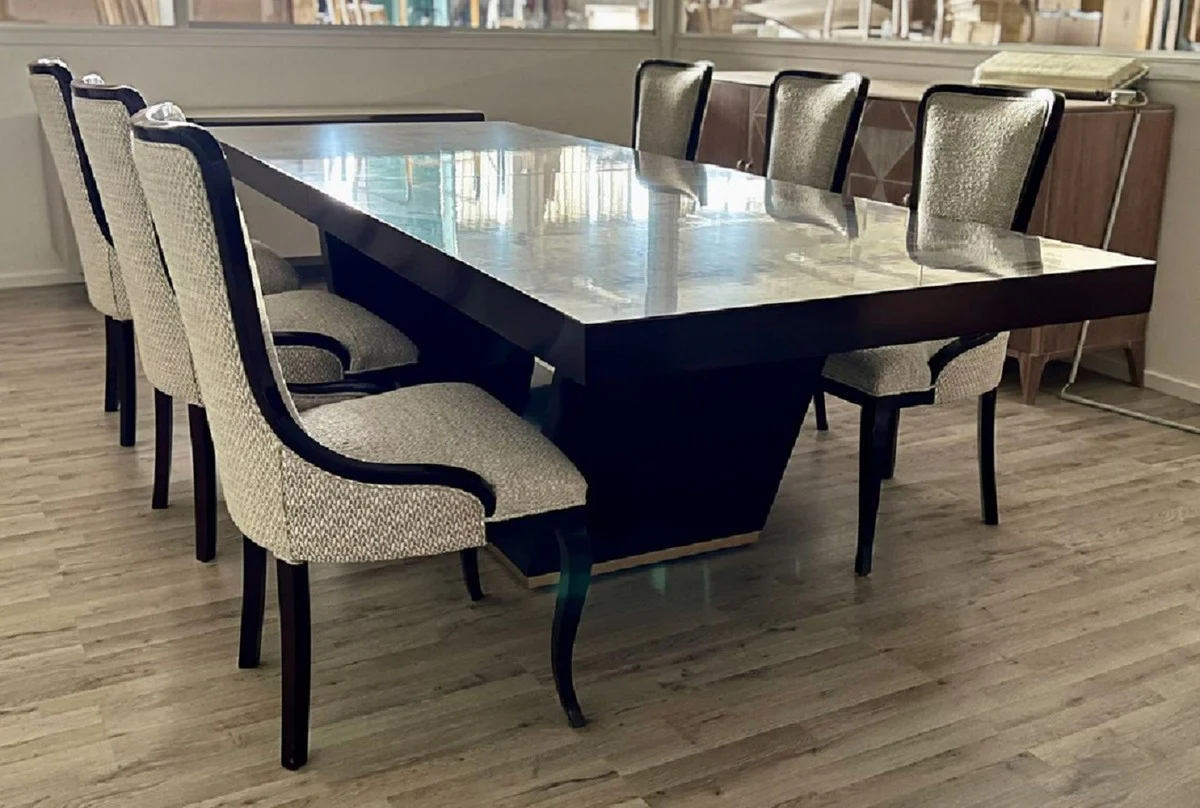 Luxury Art Deco Dining Room Set Beige / Brown / Gold - 1 Extendable Dining Table & 6 Dining Chairs - Luxury Dining Room Furniture - Art Deco Dining Room Furniture - Luxury Quality - Made in Italy