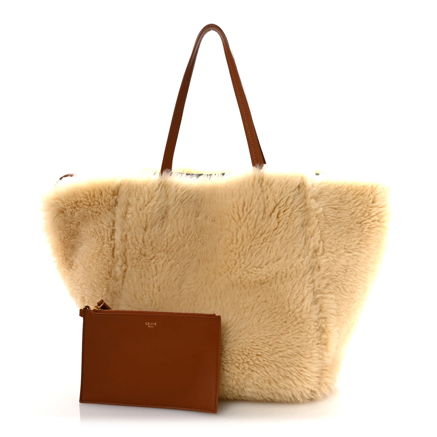 Metallic Lambskin Shearling Medium Phantom Cabas Reversible Tote Natural Silver - Top Club