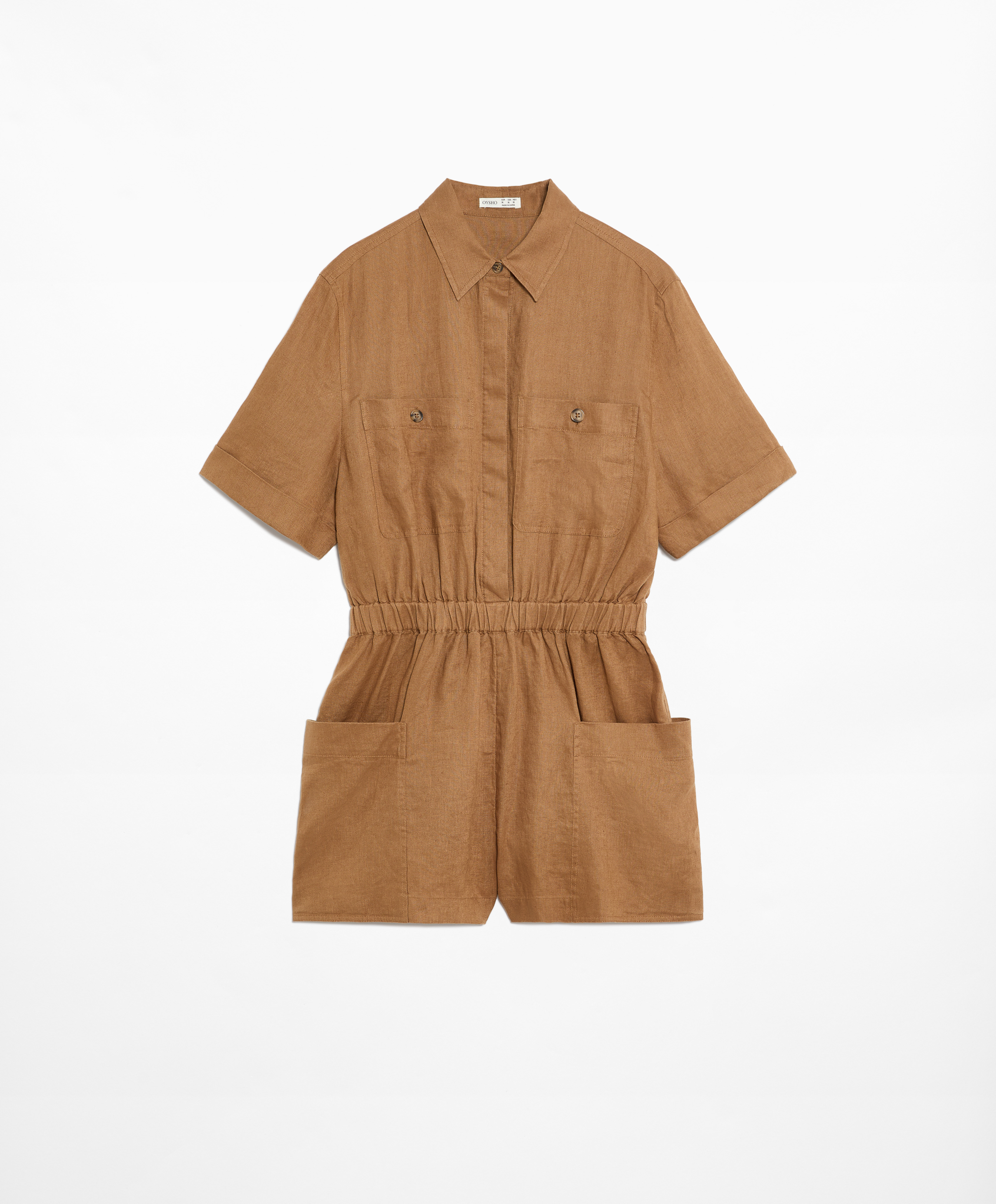 OYSHO 100% linen short jumpsuit with pockets