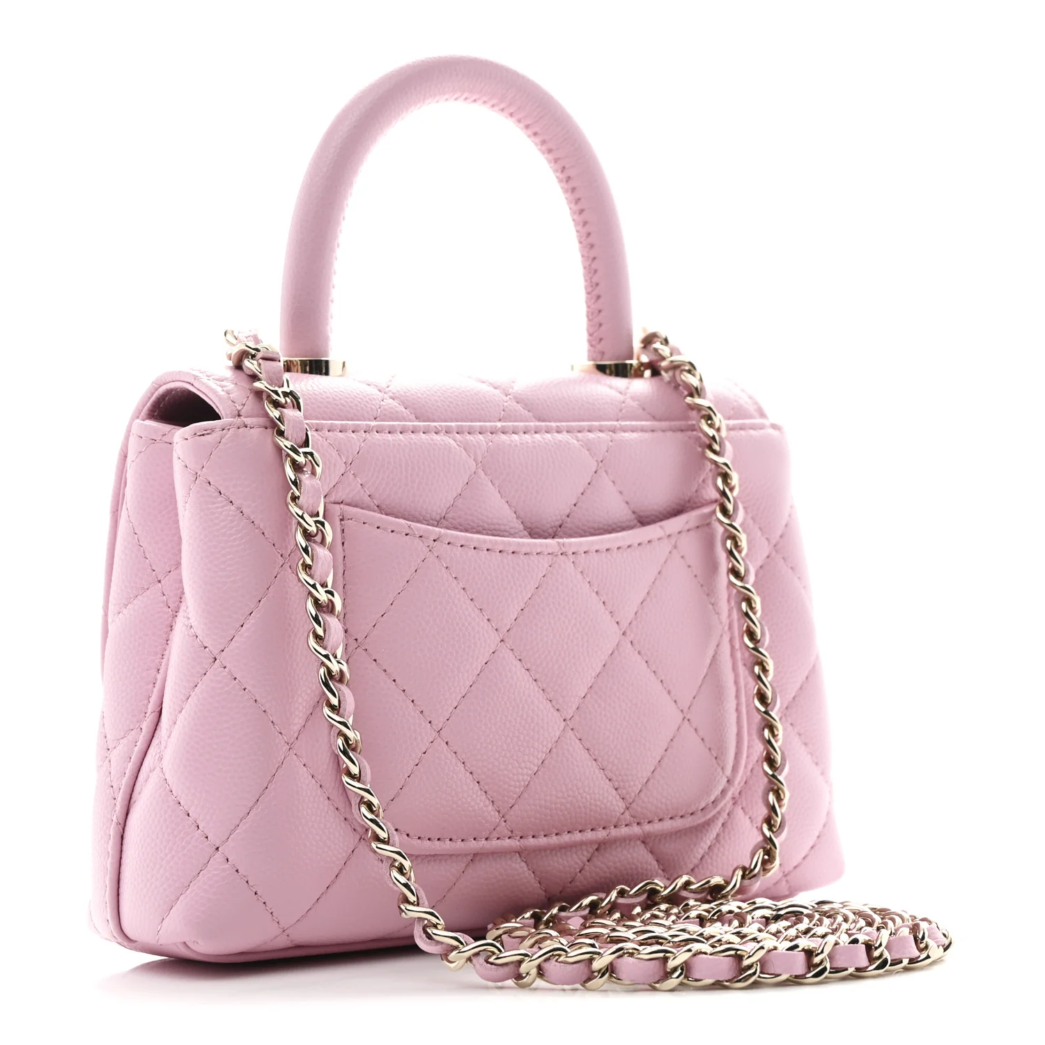Caviar Quilted Coco Handle Clutch With Chain Pink - Top Club