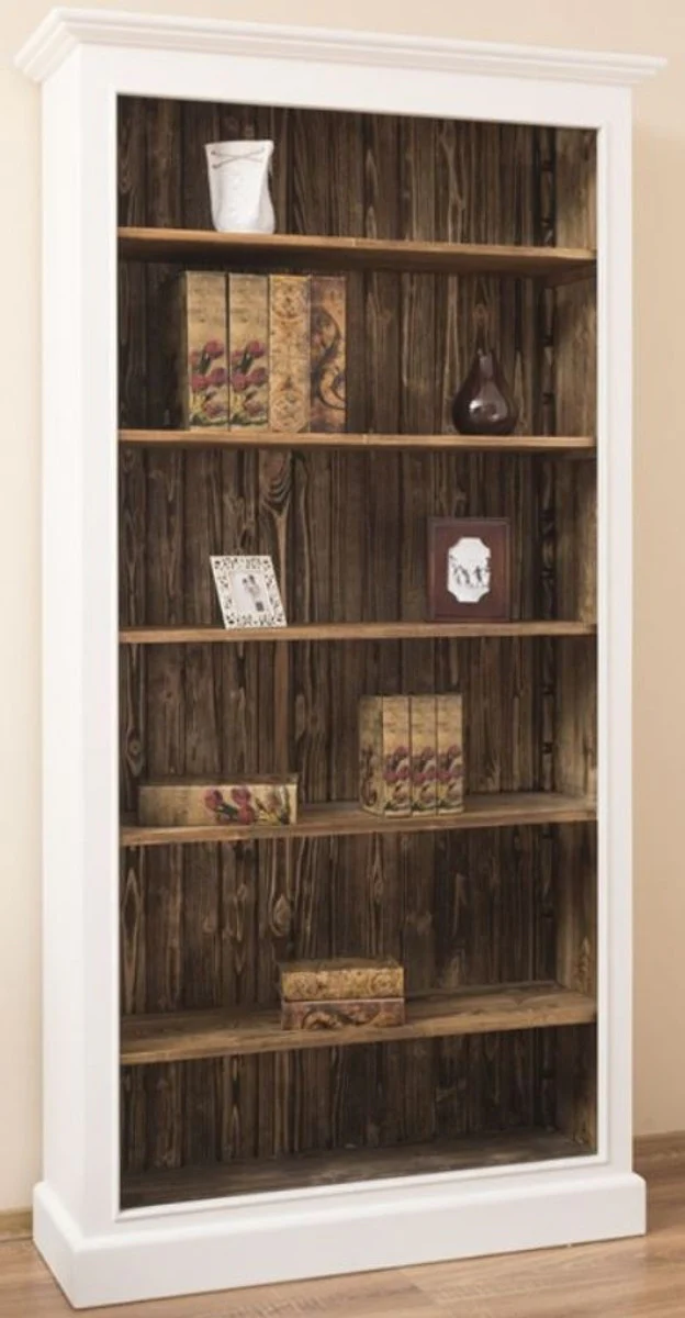 Country house style bookcase white / brown 110 x 39 x H. 210 cm - solid wood cabinet - shelf cabinet - living room cabinet - office cabinet - country house style furniture