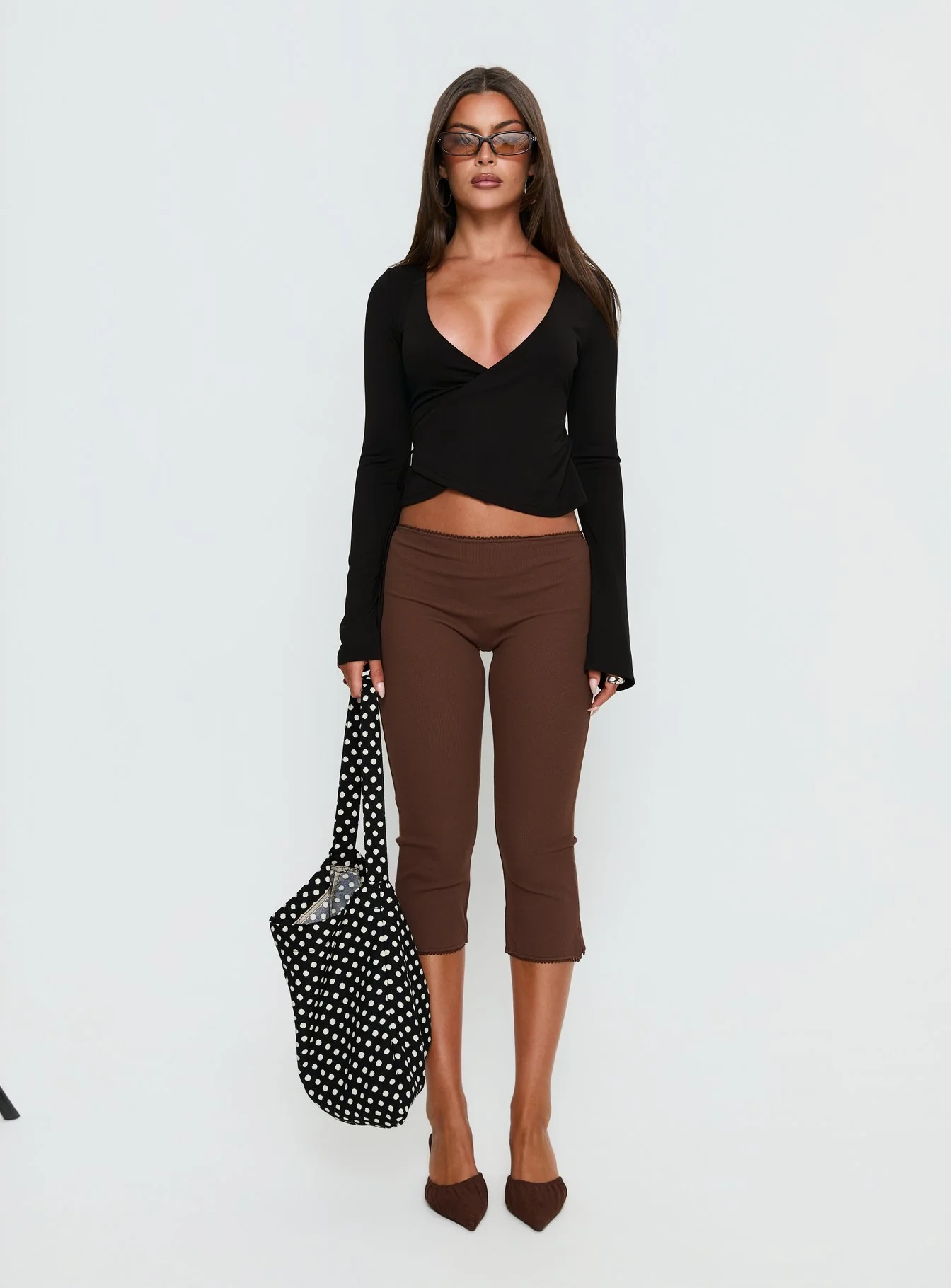 Stefanee Long Sleeve Wrap Top Black