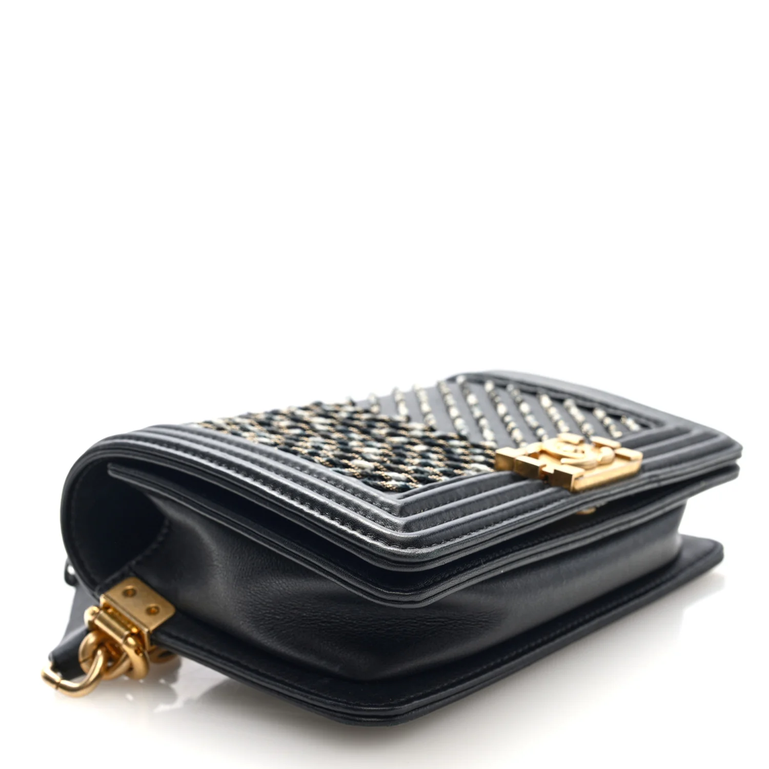 Calfskin Chevron Embroidered Boy By The Sea Flap Waist Belt Bag Black - Top Club