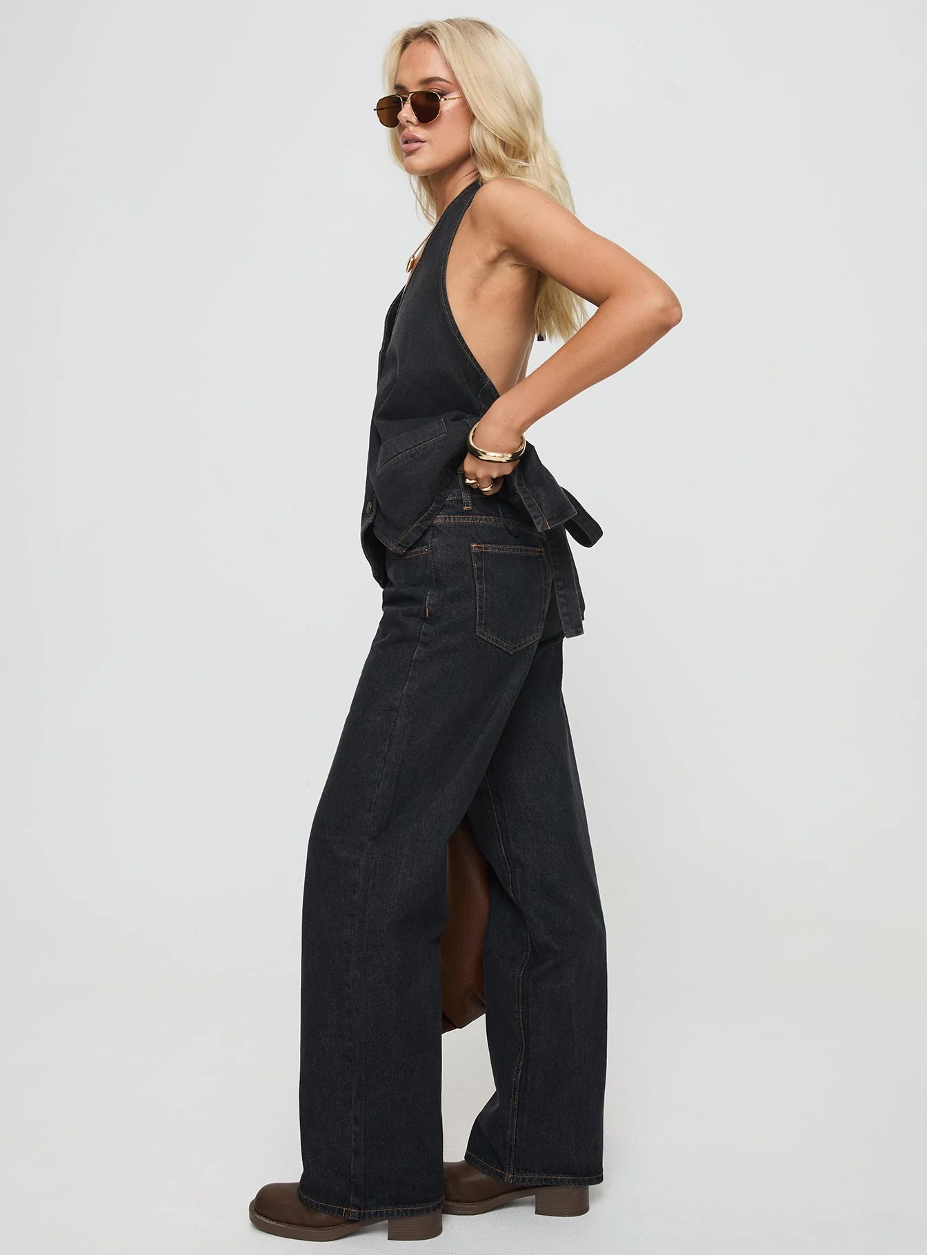 Top Model Low Rise Straight Leg Jeans Charcoal