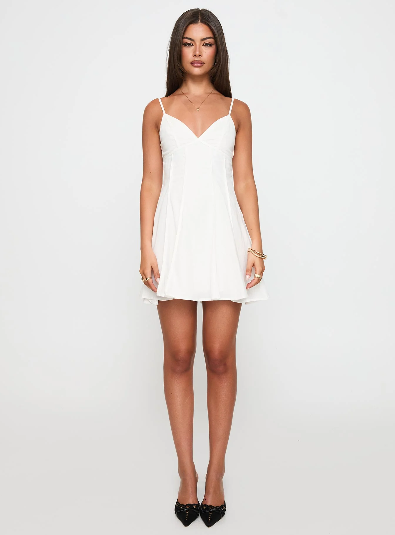 Libertie Pleat Mini Dress White