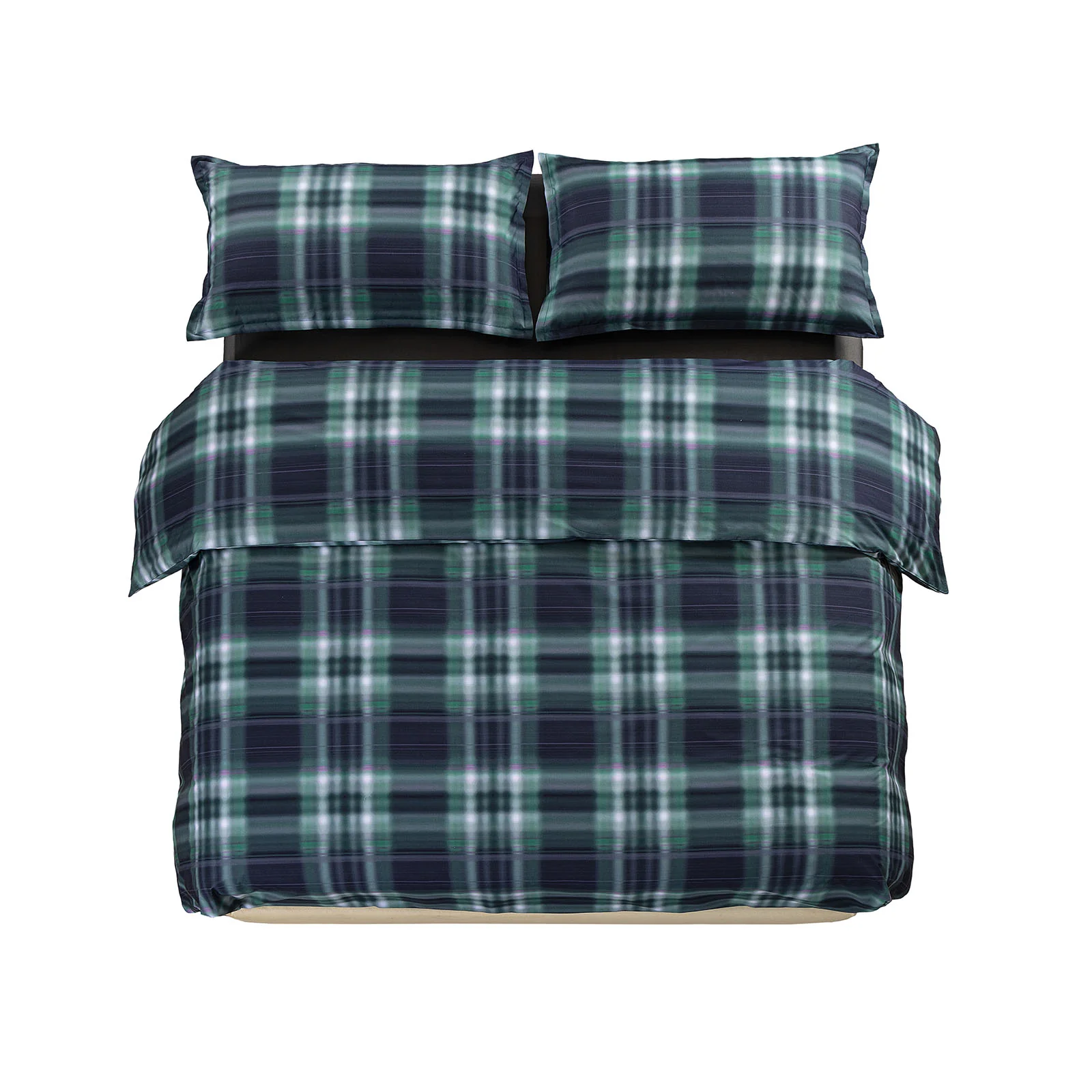 Copripiumino Con Federe In Percalle Hazy Tartan Matrimoniale Blue Royal Diesel