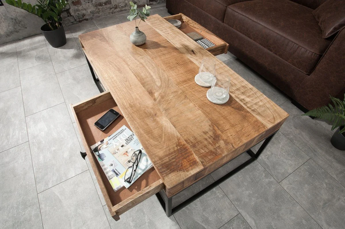 Coffee table natural / black 100 cm - living room table with 2 drawers