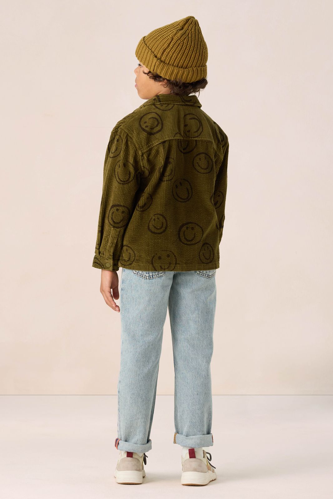 Donkergroen corduroy overhemd met smileys