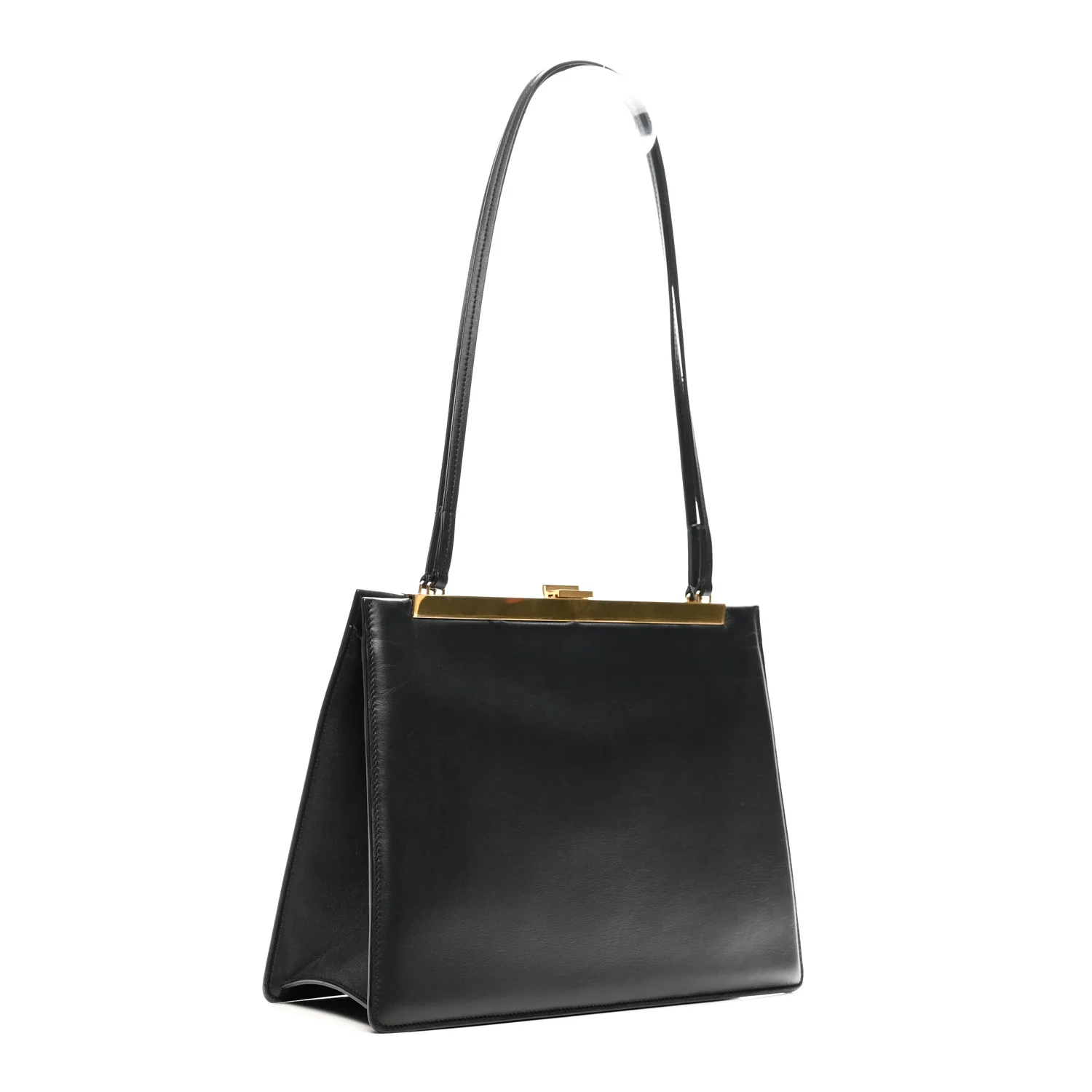 Smooth Calfskin Medium Clasp Shoulder Bag Black - Top Club