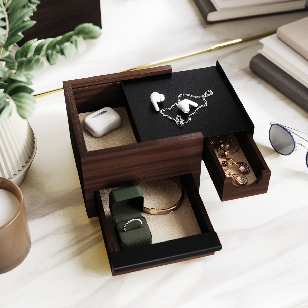 Juwelenbox Stowit zwart walnoot hout S