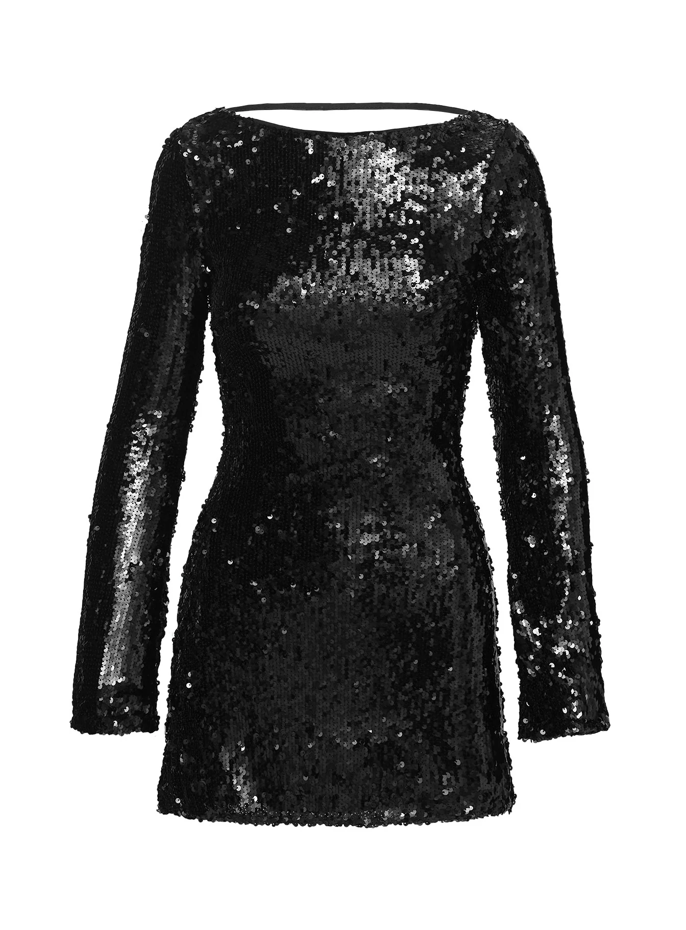 Interstella Sequin Long Sleeve Mini Dress Black