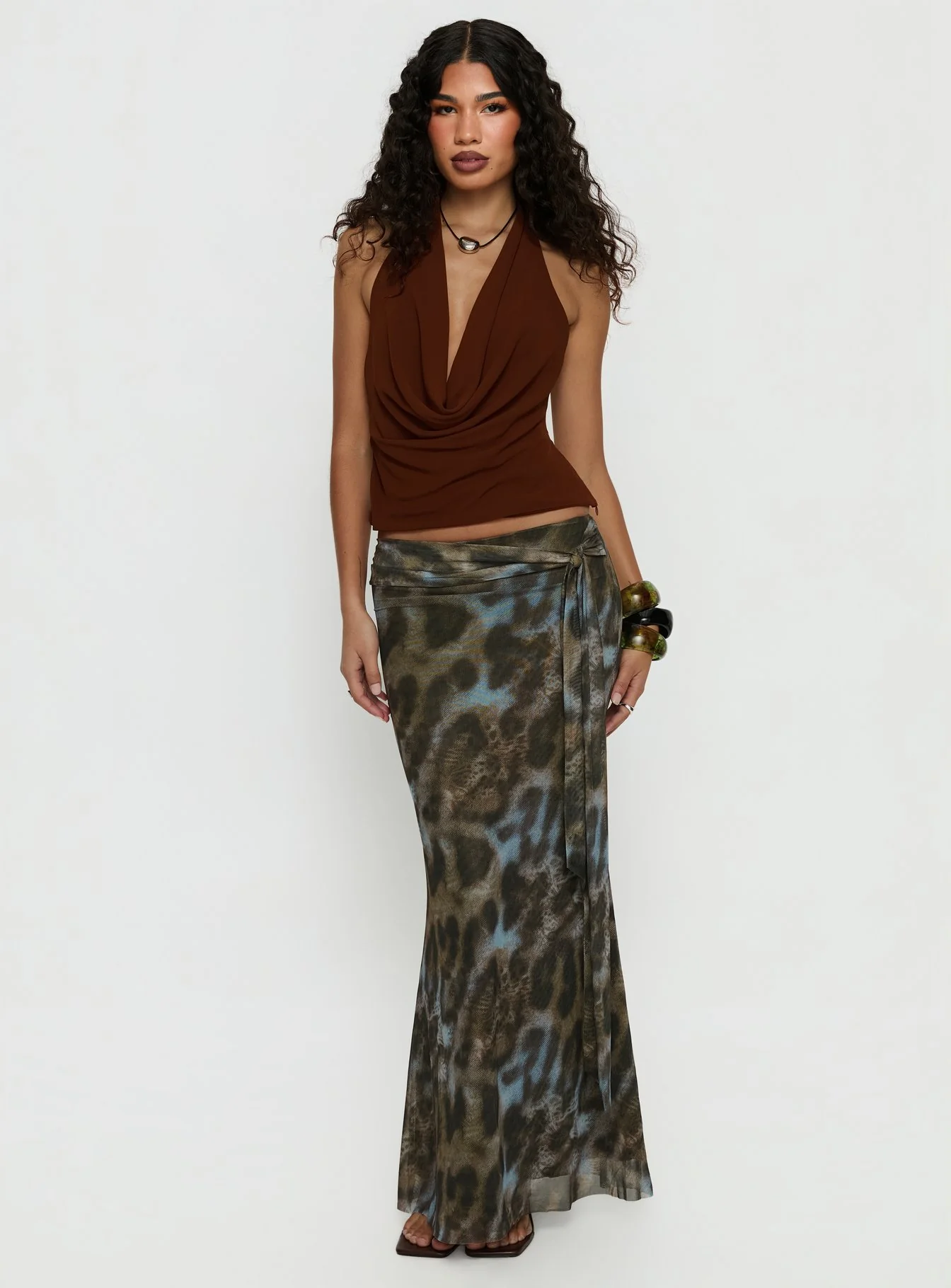 Caviar Tie Maxi Skirt Leopard