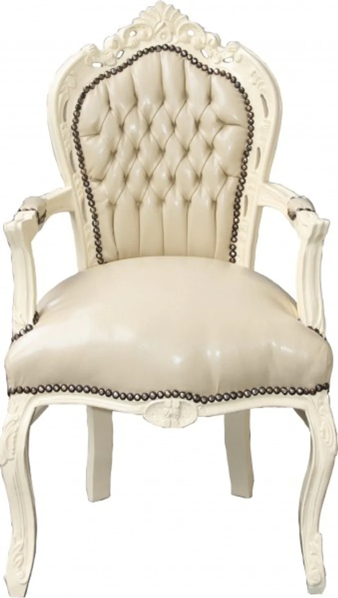 Baroque dining room chair with armrests cream / cream - furniture baroque chair
