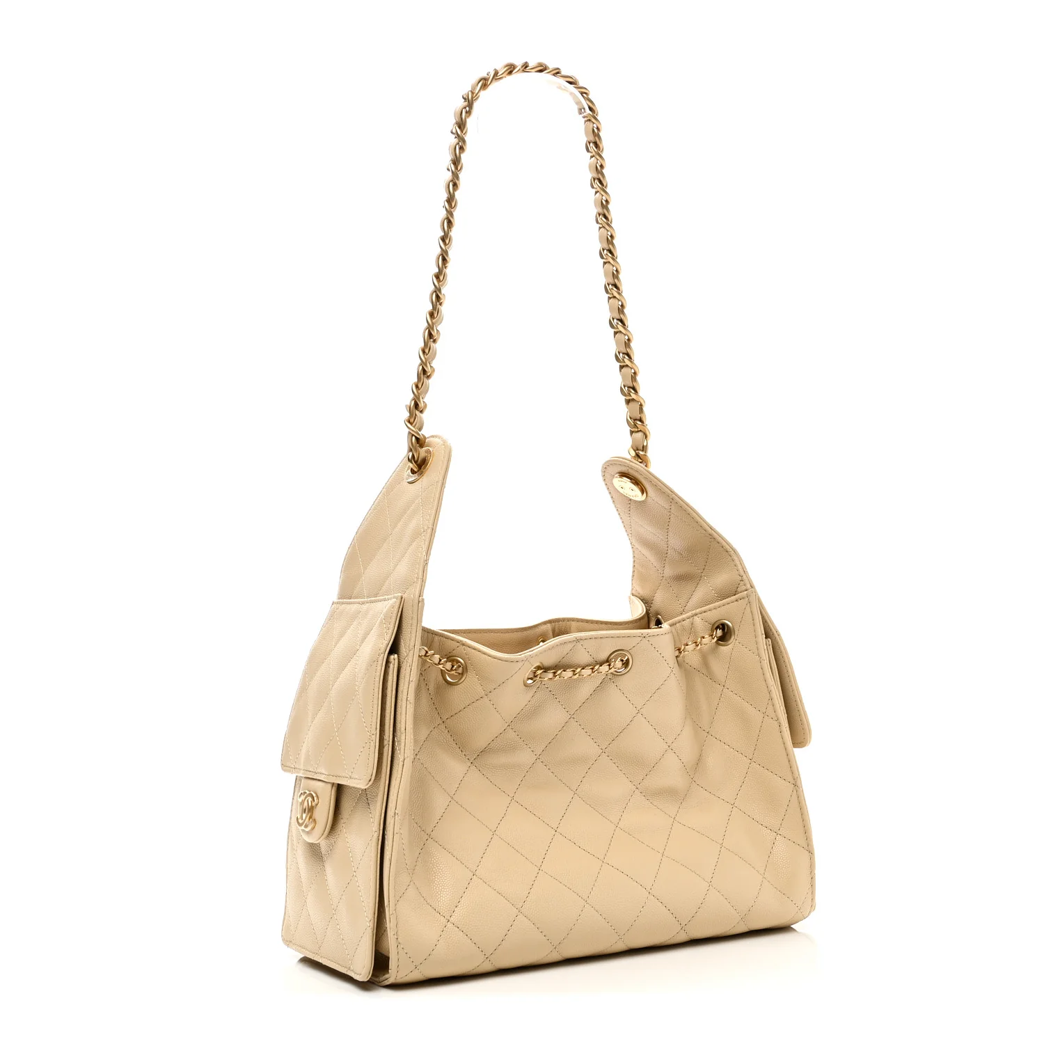 Caviar Quilted Small Chanel 25 Handbag Light Beige - Top Club