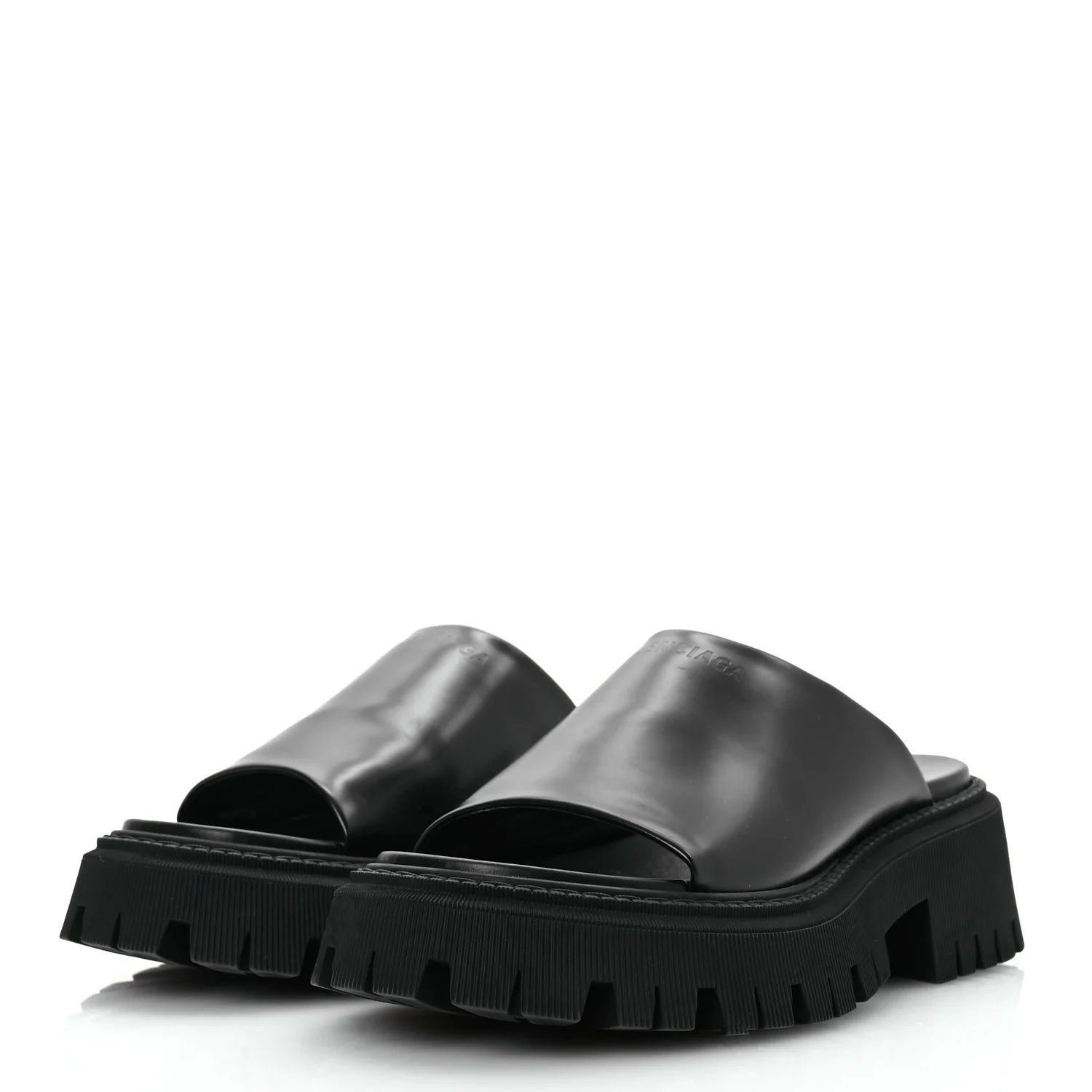 Jive Smooth Calfskin Logo Embossed Womens Tractor Platform 38 Black - Top Club