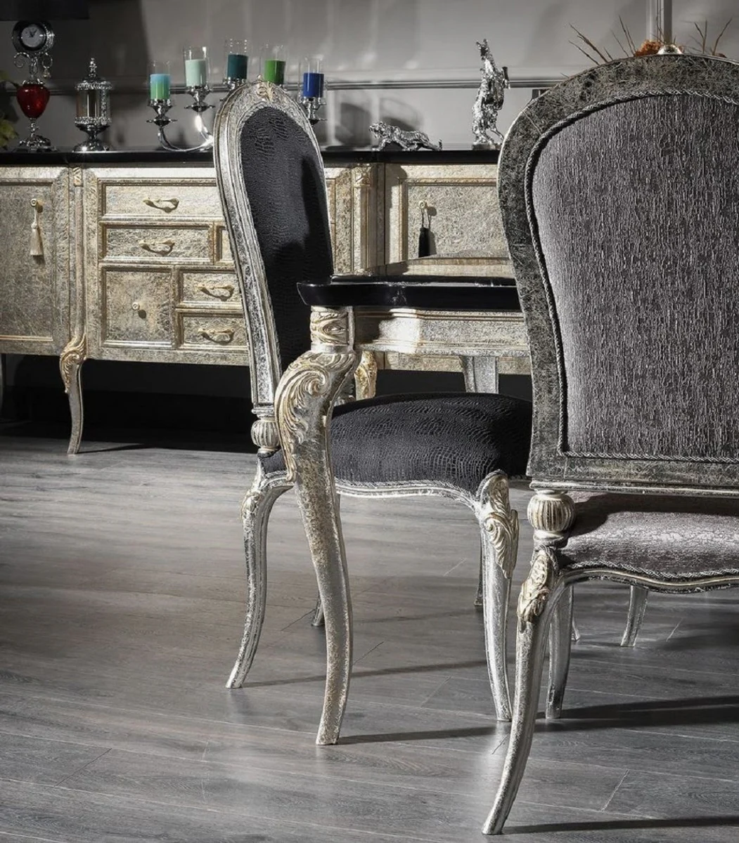 Luxury Baroque Dining Room Chair Black / Silver / Gold H. 102 cm - Baroque Dining Room Furniture