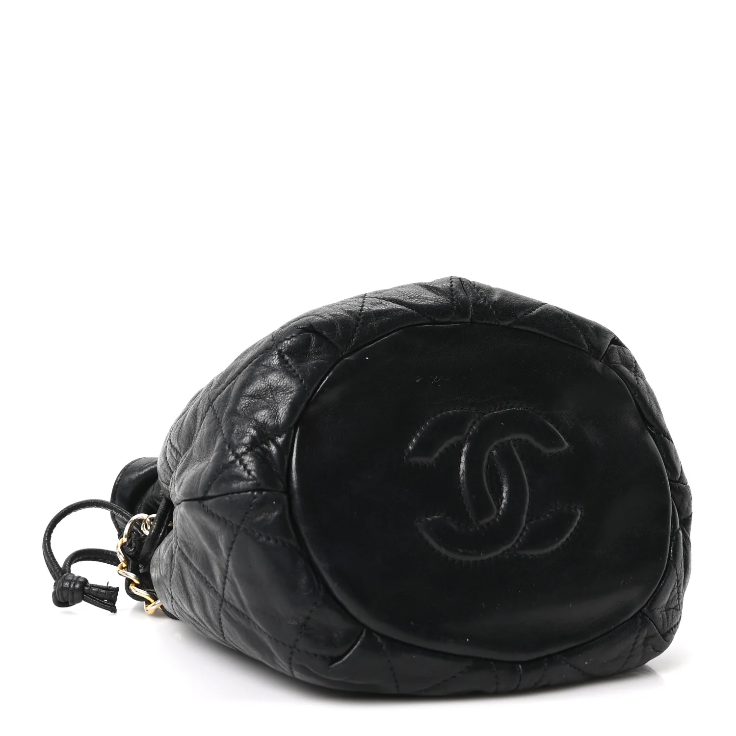 Lambskin Quilted Mini Drawstring Bucket Bag Black - Top Club