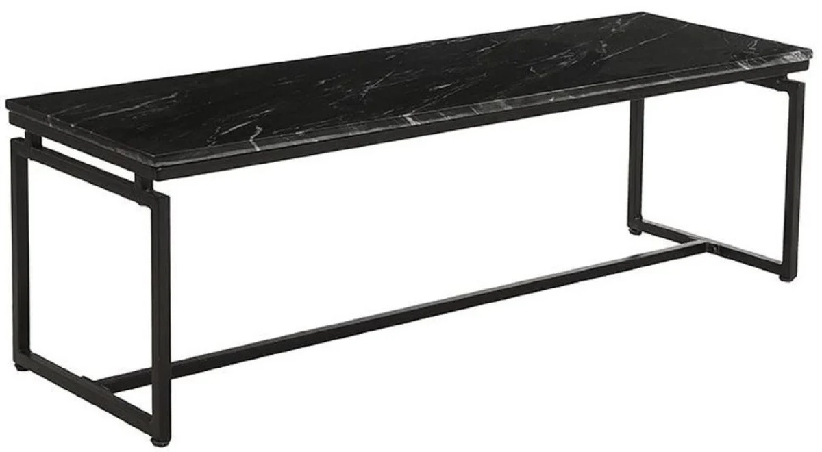 Luxury Coffee Table Set of 2 Black - Metal Living Room Tables with Marble Top - Living Room Furniture - Luxury Furniture